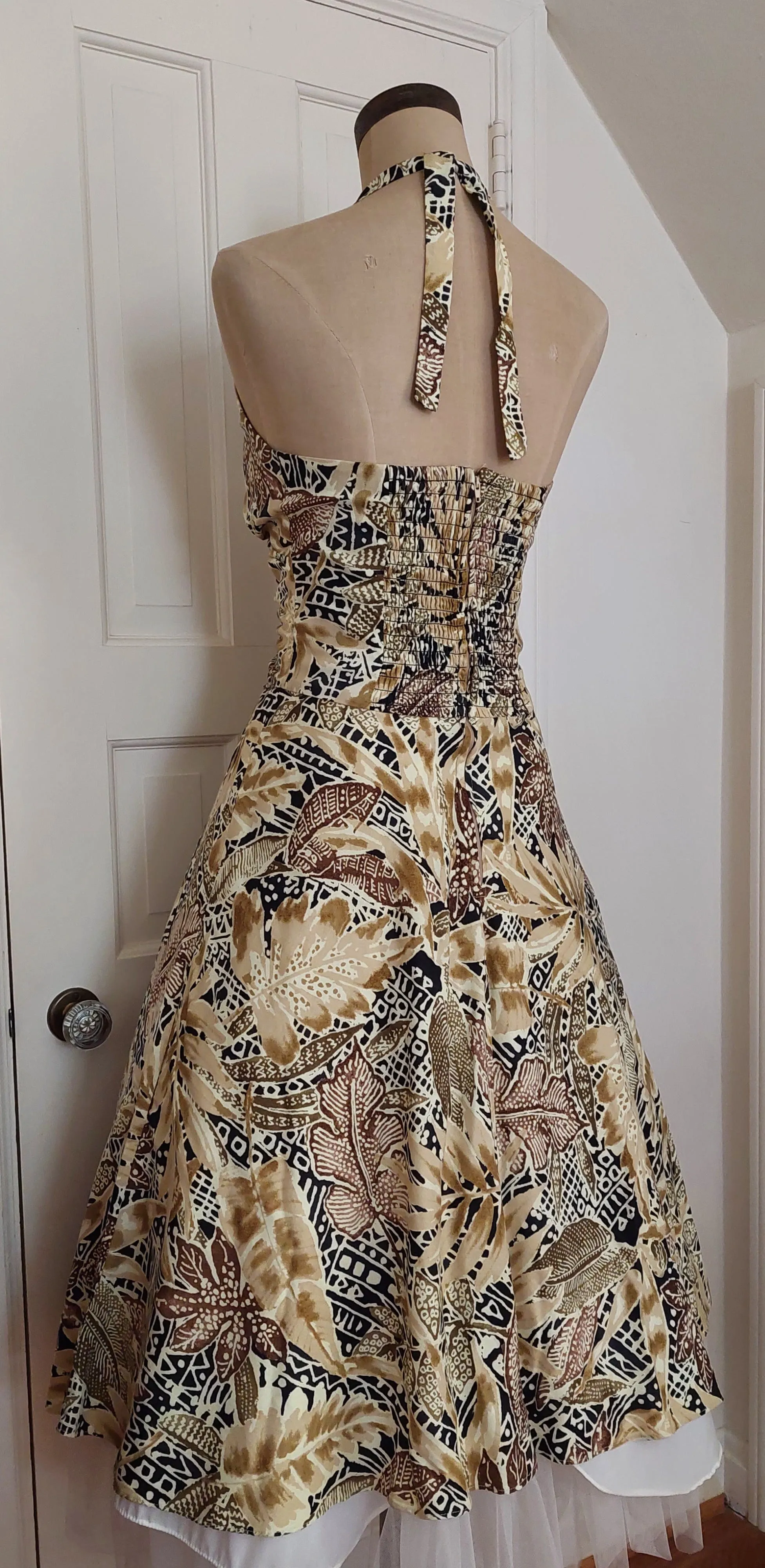 00s 00's Tropical Print Halter Dress