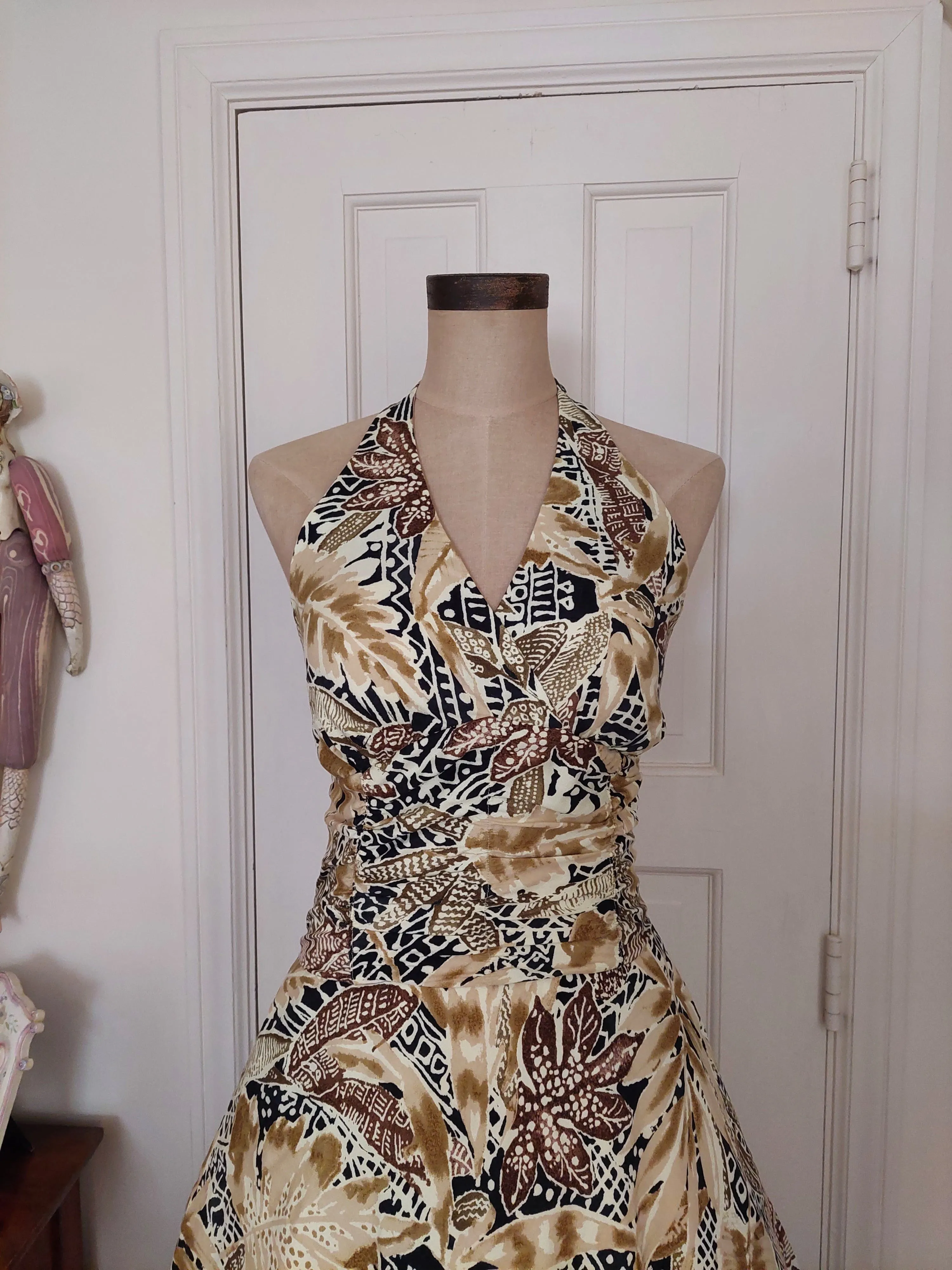 00s 00's Tropical Print Halter Dress