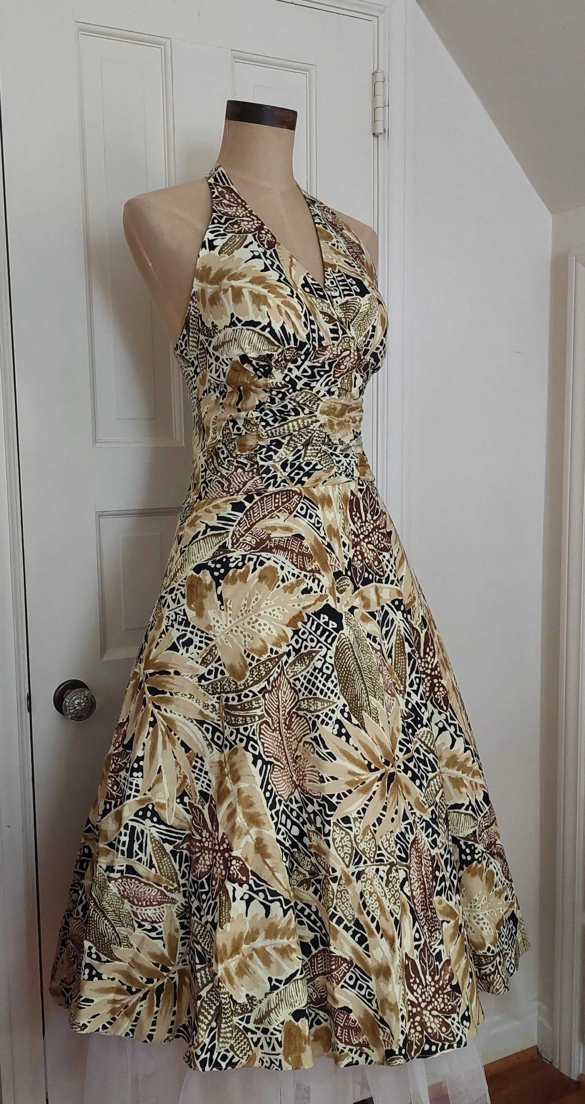 00s 00's Tropical Print Halter Dress