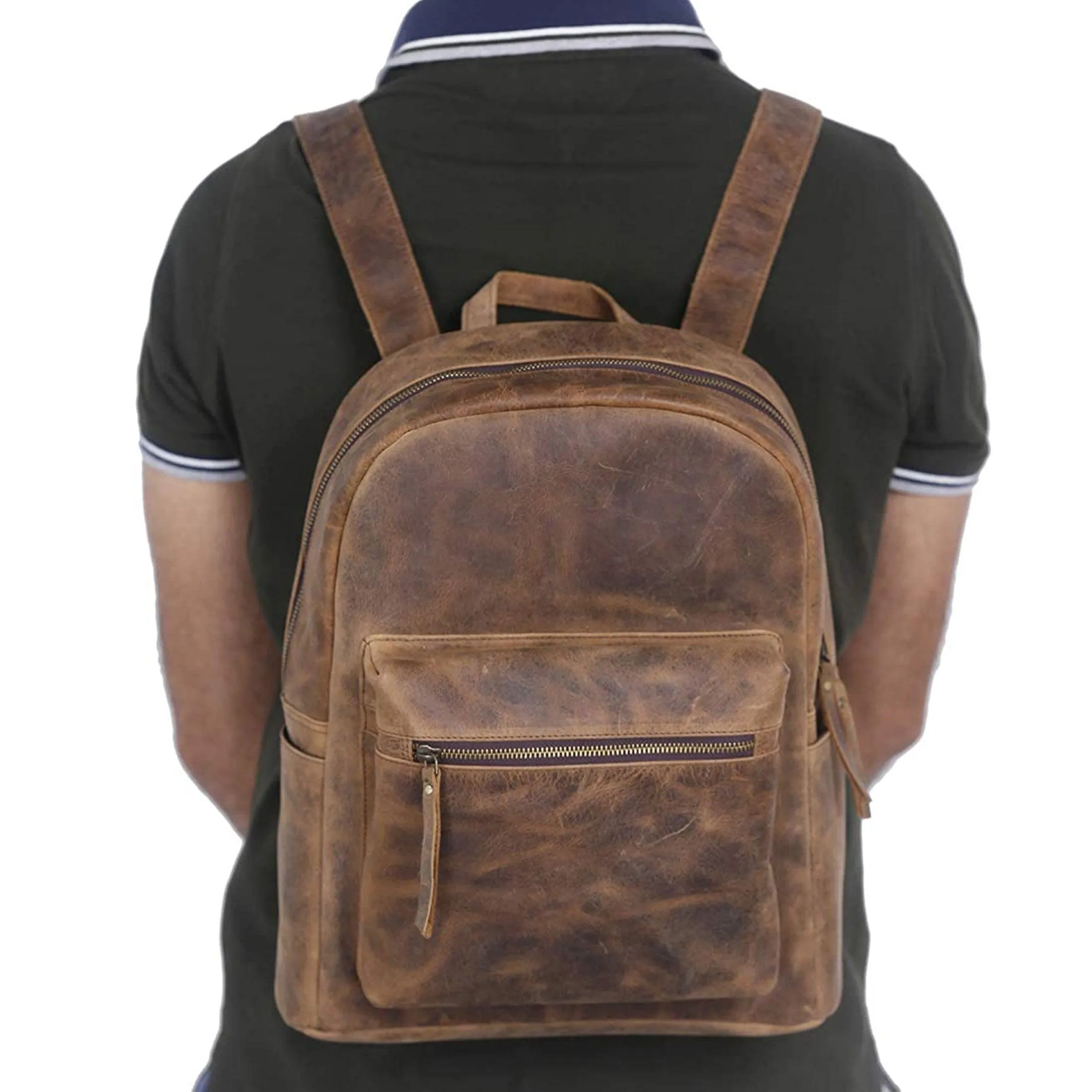 17 Inch Leather backpack rucksack laptop bag for women and men travel school college hiking travel essential shoulder camping Premium buffalo leather bag