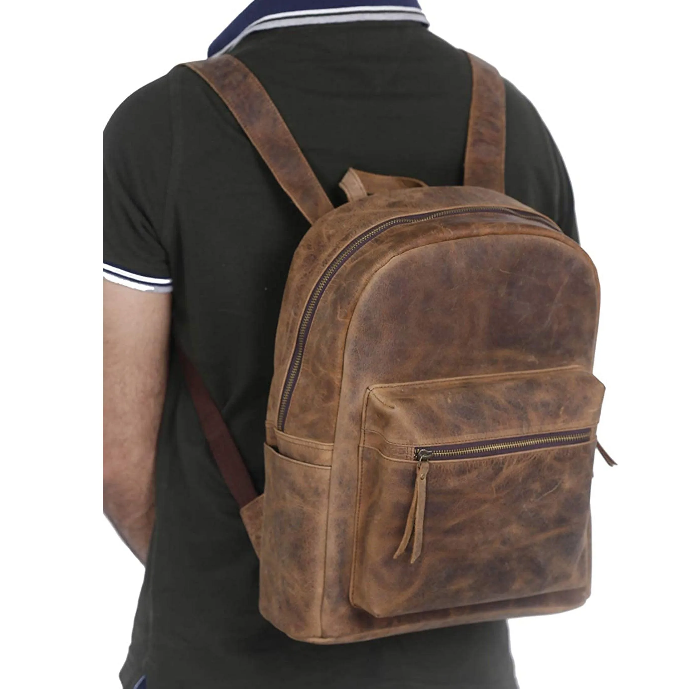 17 Inch Leather backpack rucksack laptop bag for women and men travel school college hiking travel essential shoulder camping Premium buffalo leather bag