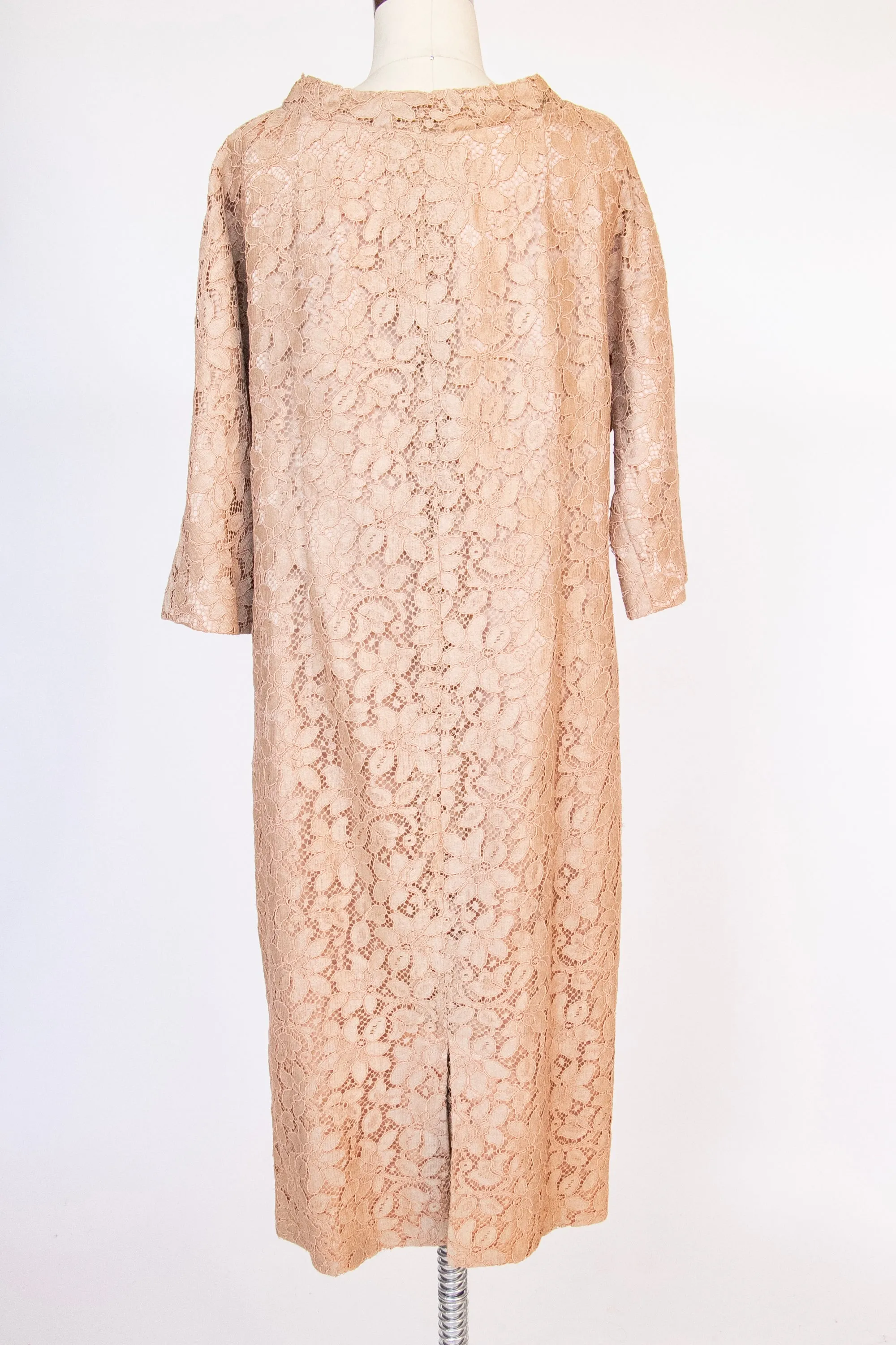 1950s Dress Beige Champagne Lace 60s Volup XL