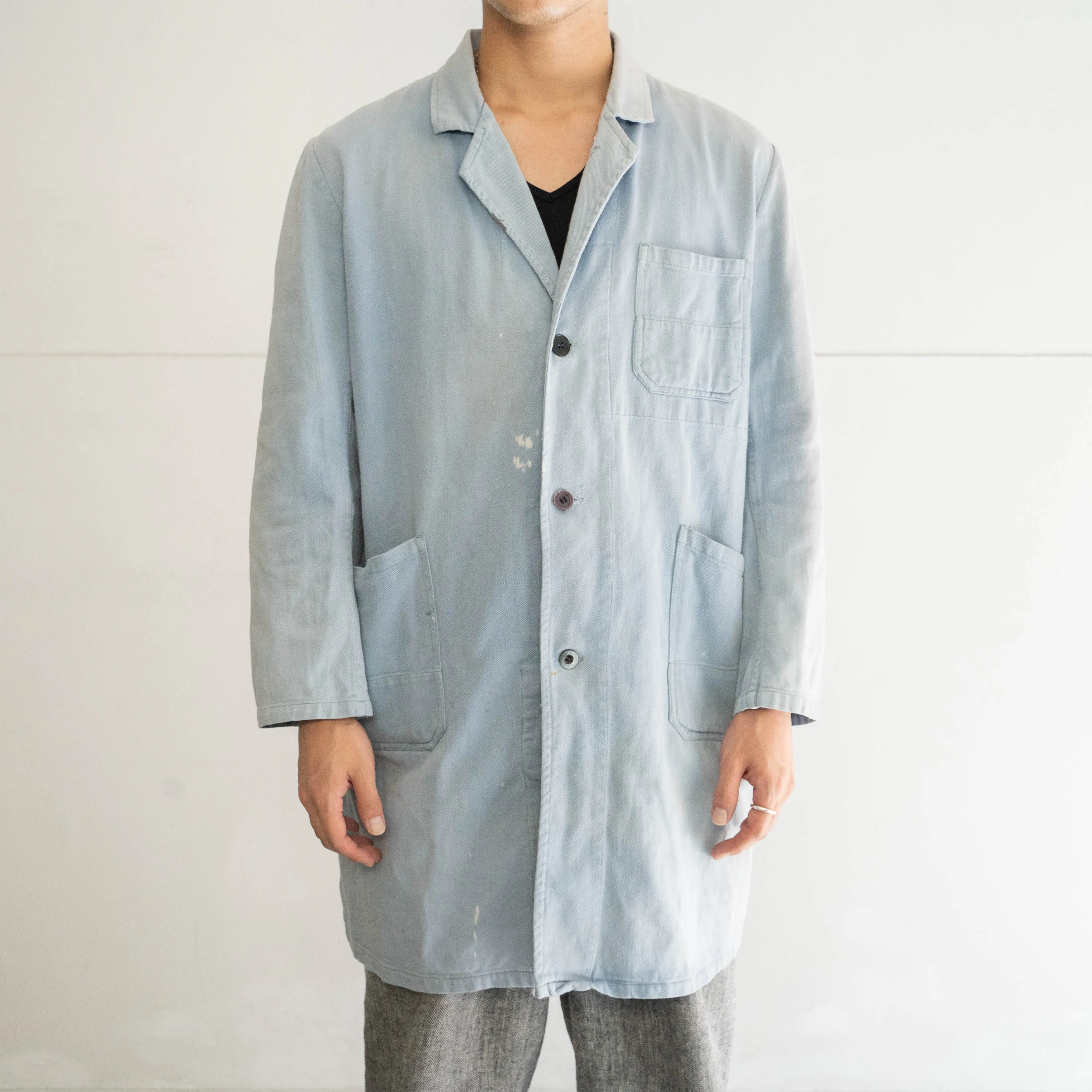 1960-70s Germany ice blue color work coat 'nice faded'