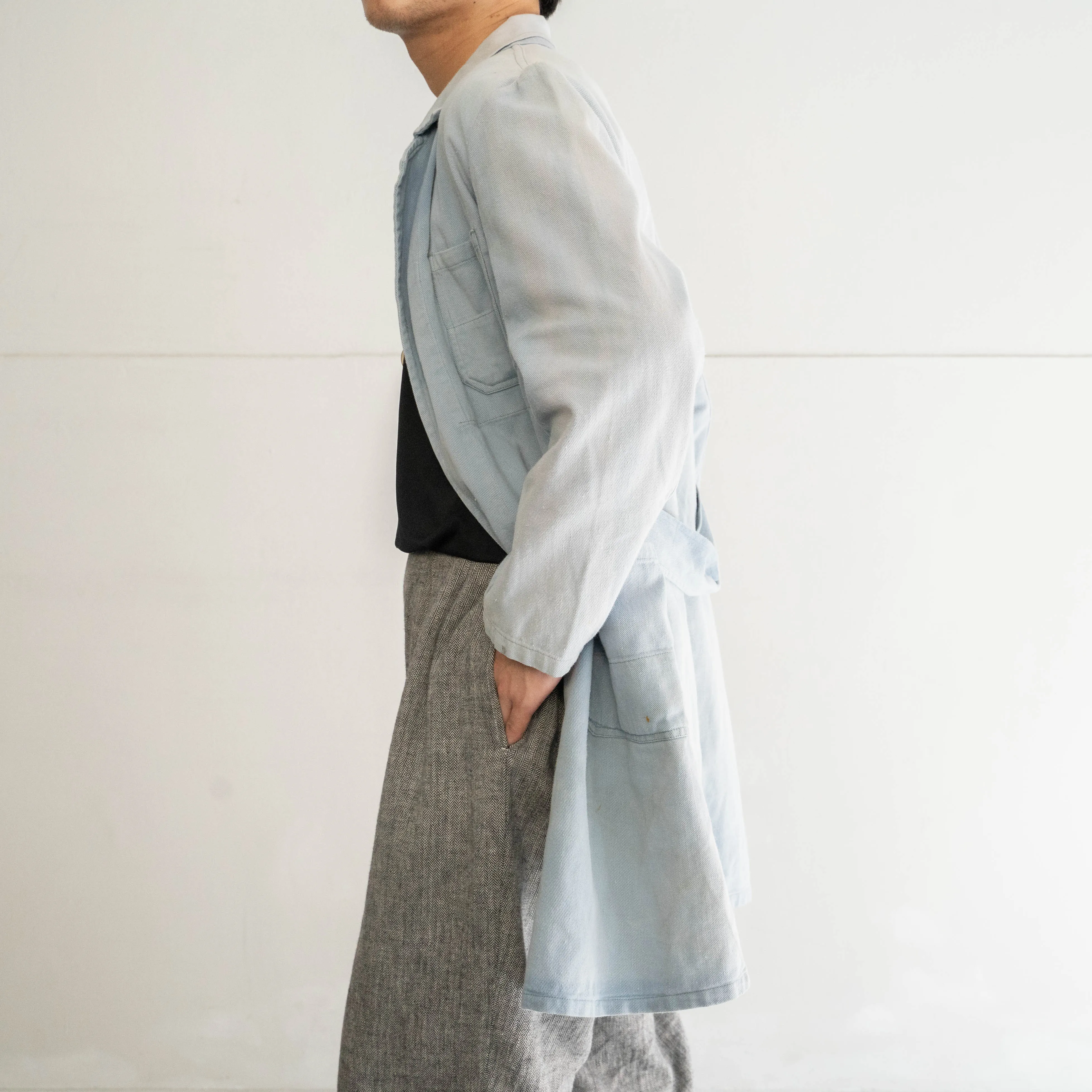 1960-70s Germany ice blue color work coat 'nice faded'