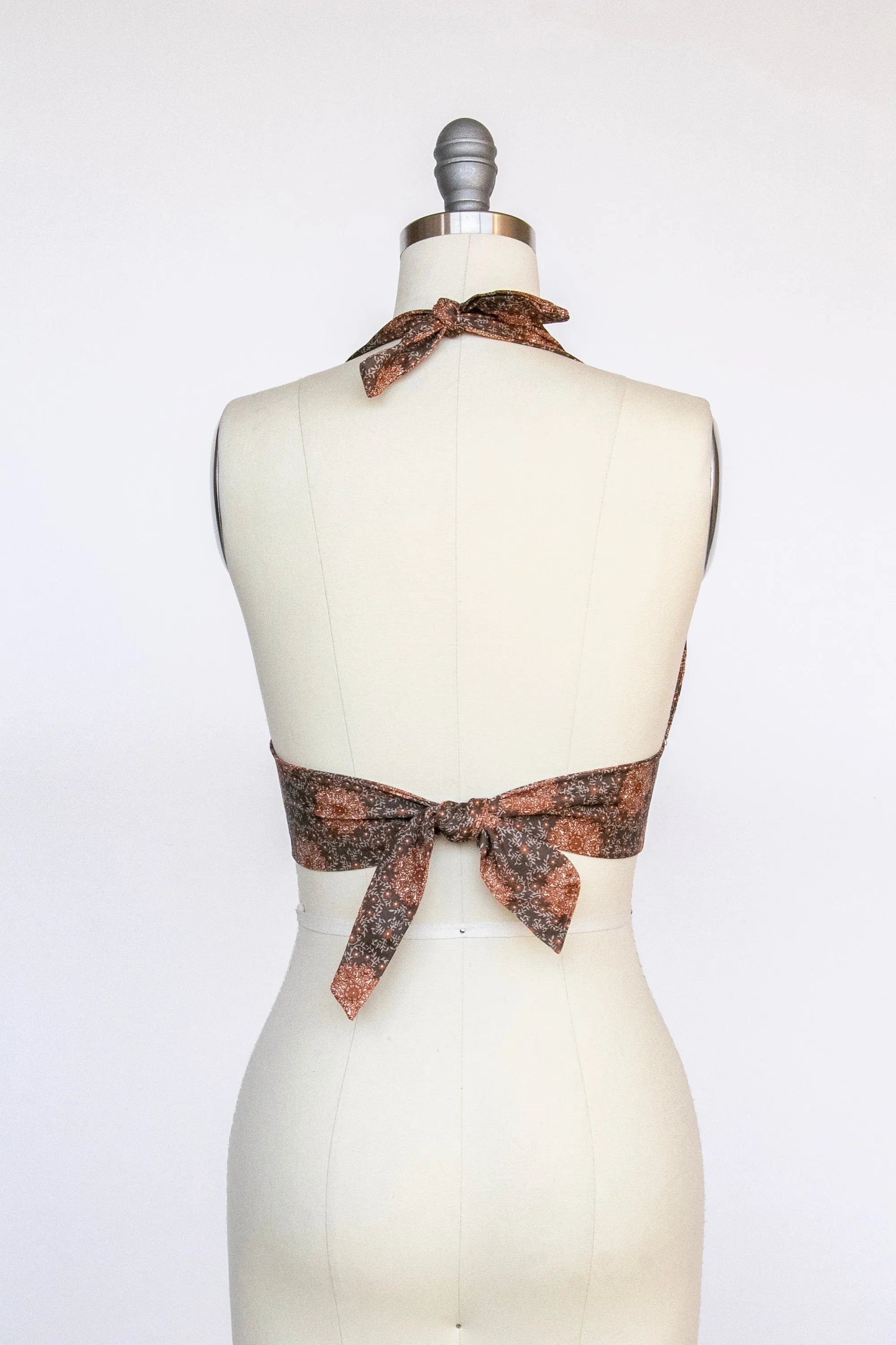 1970s Halter Top Printed Cropped Shirt S