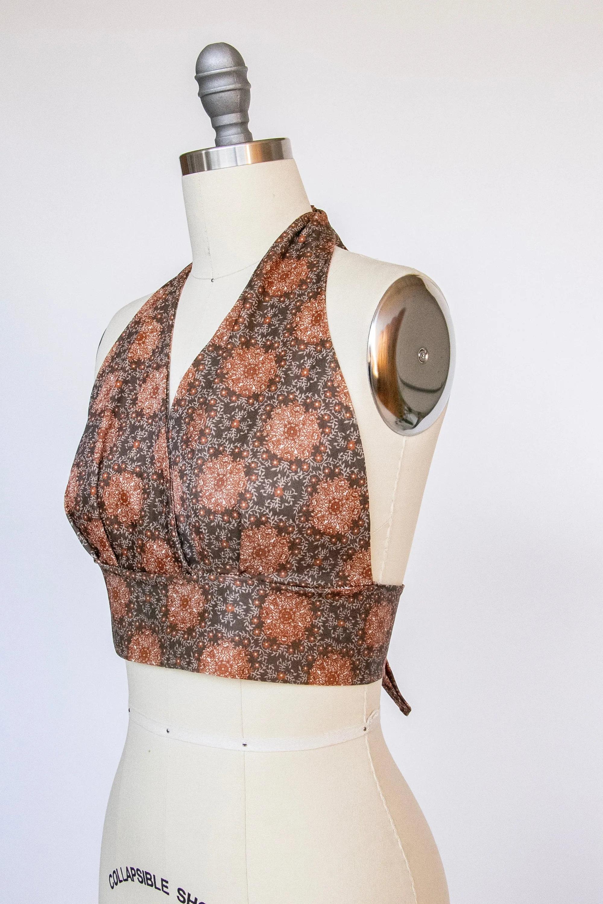 1970s Halter Top Printed Cropped Shirt S