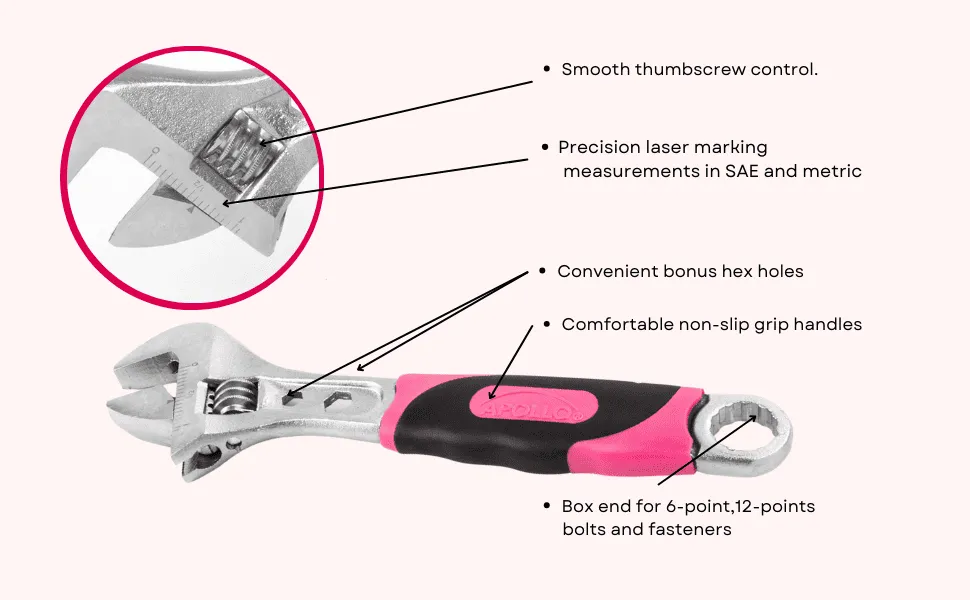 2 Adjustable Wrenches - Pink - DT5007P
