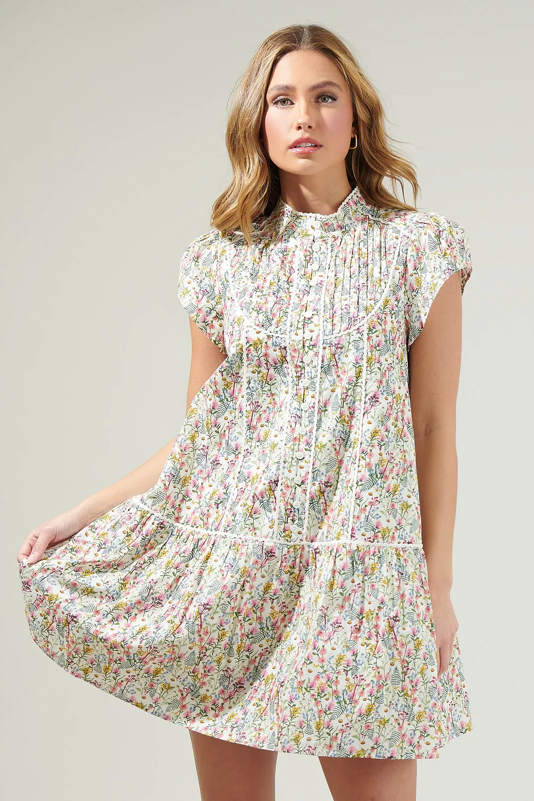 Arvine Floral Pleated Mini Dress