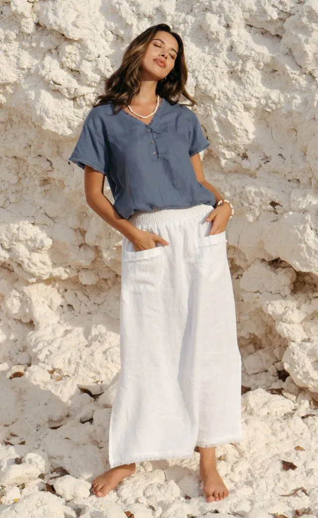 Aurora French Linen Skirt White