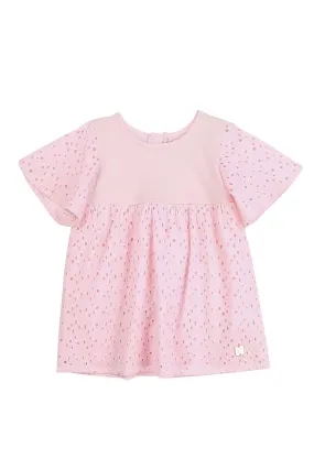 BABY GIRL FRENCH EMBROIDERY & JERSEY DRESS