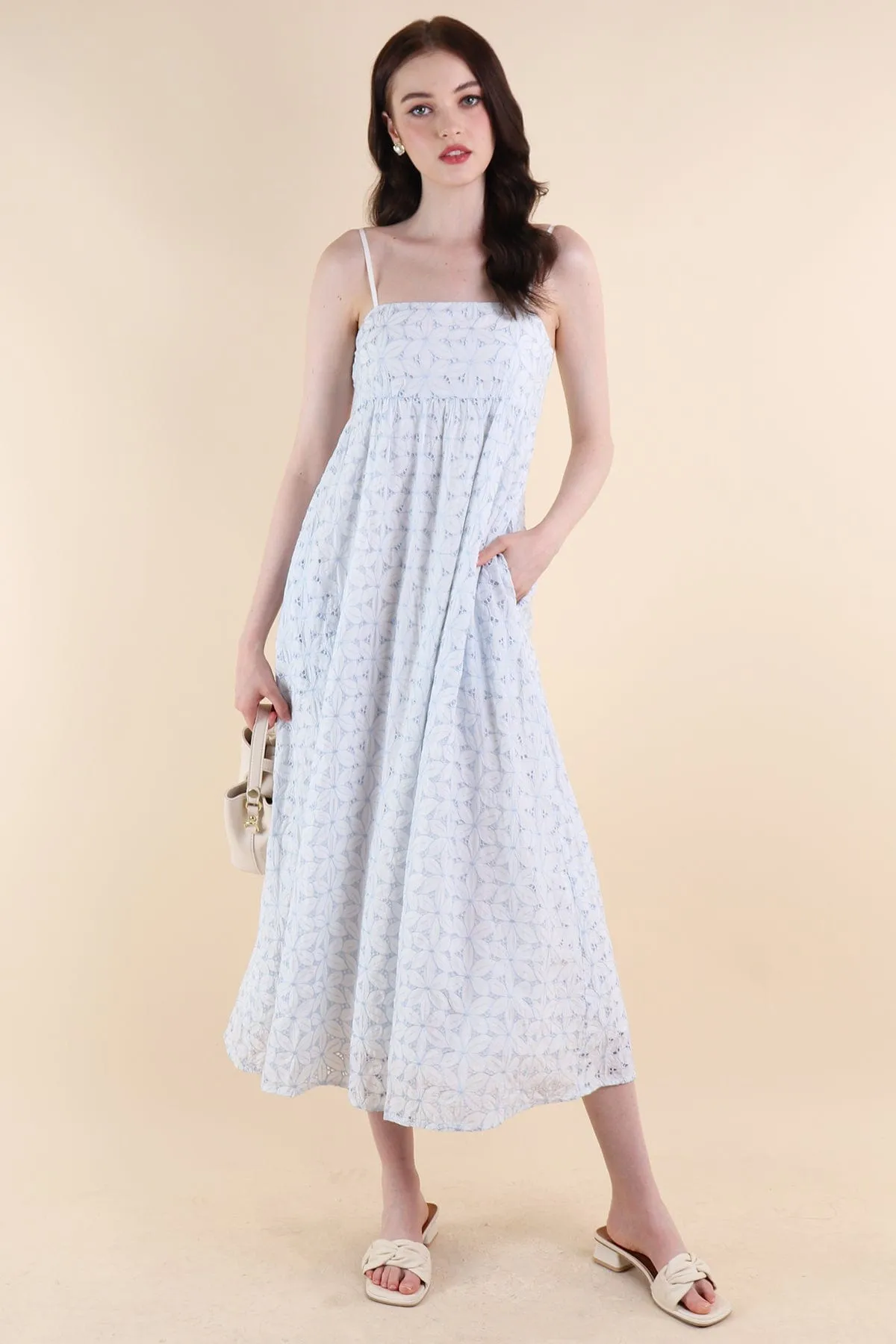 BELLA EMBROIDERY DRESS IN SKY