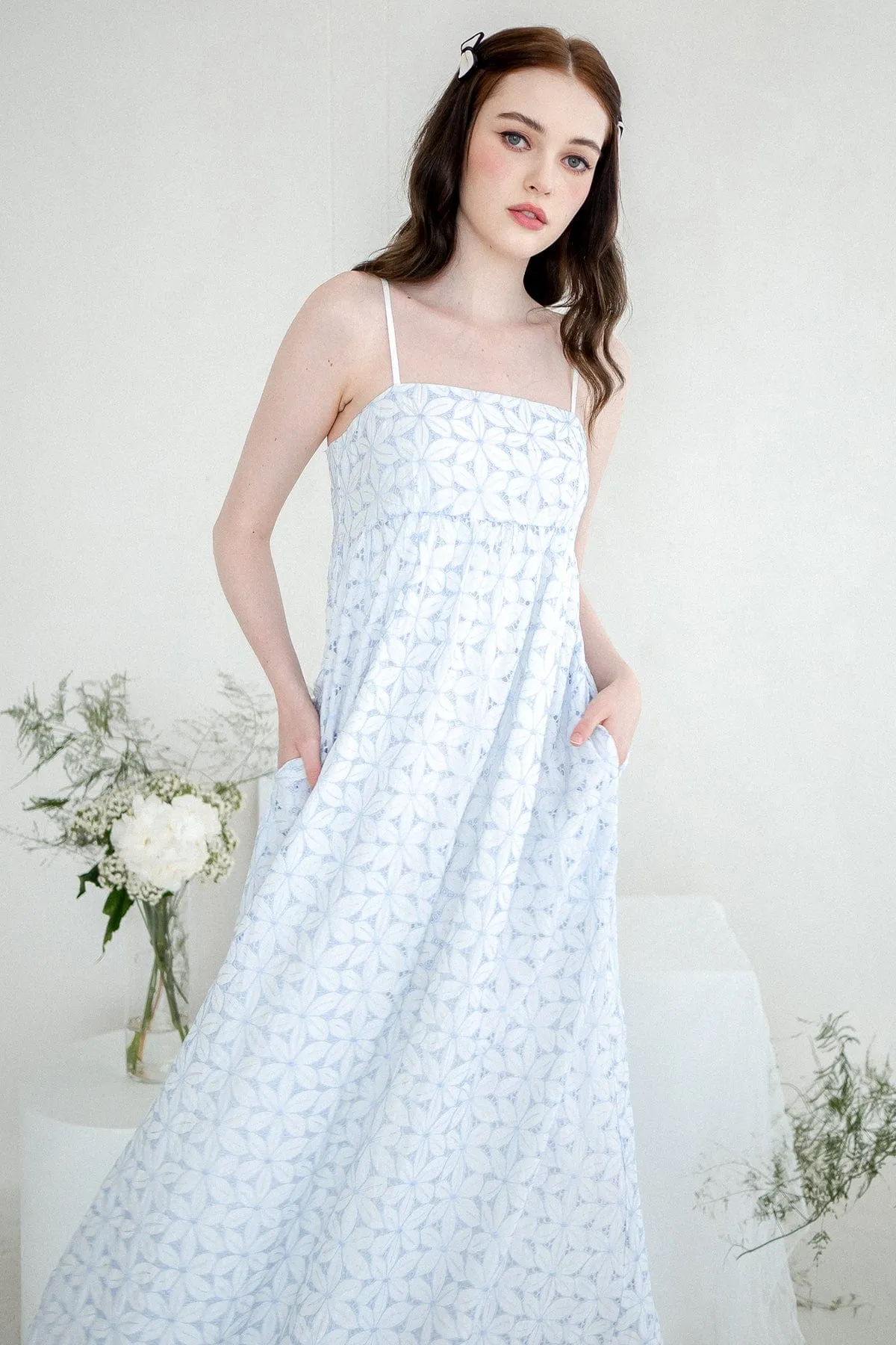 BELLA EMBROIDERY DRESS IN SKY