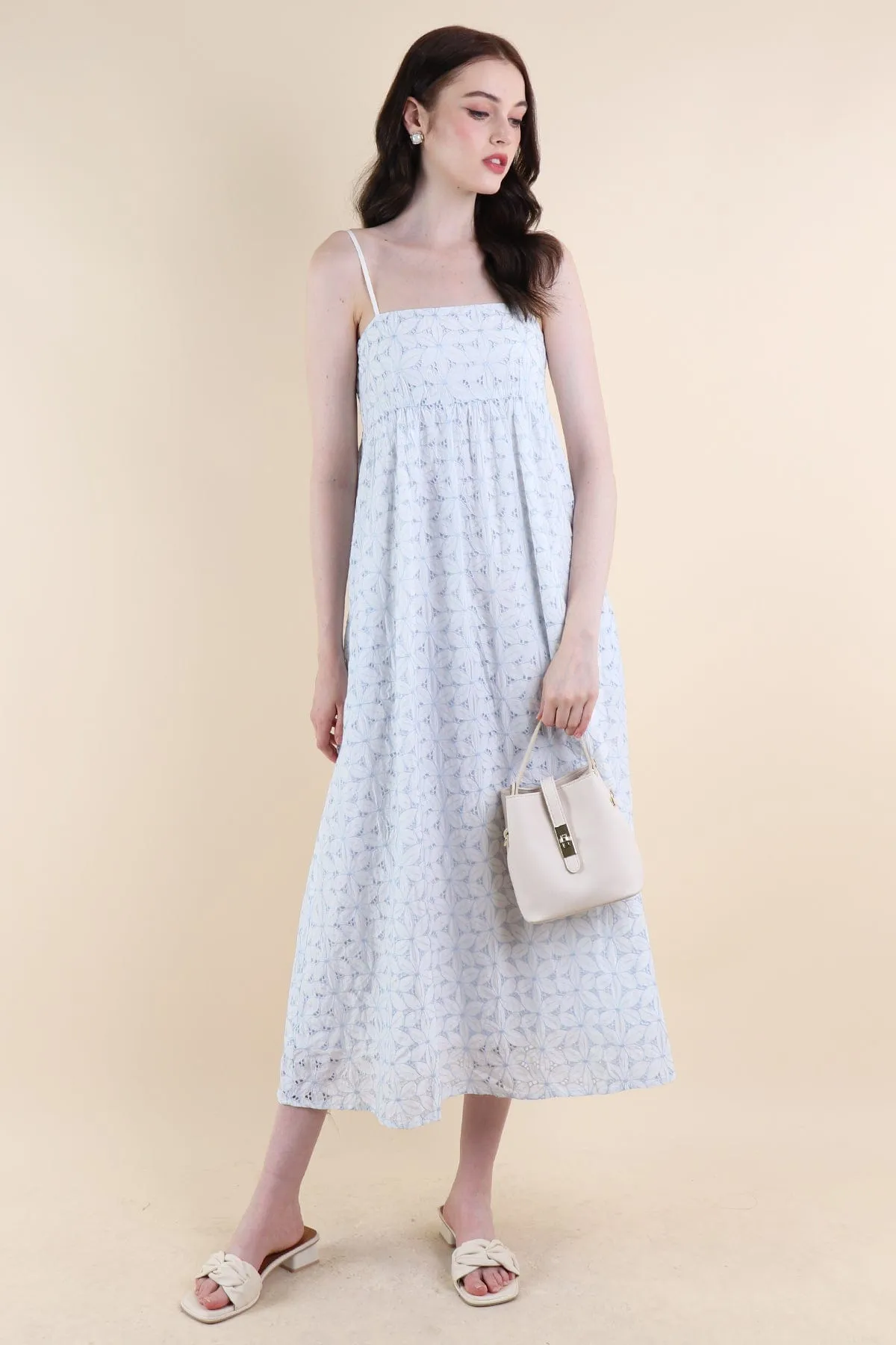 BELLA EMBROIDERY DRESS IN SKY