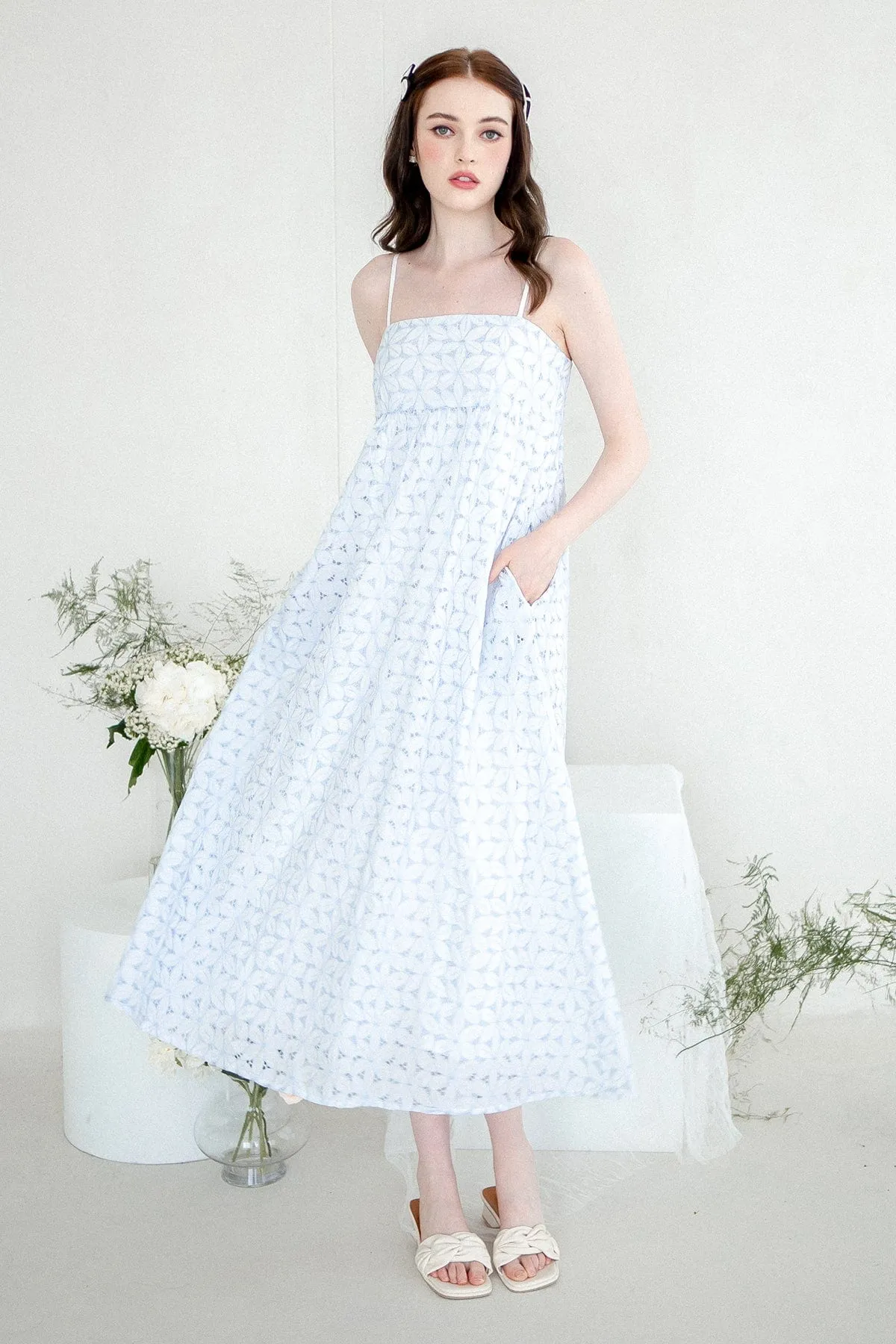 BELLA EMBROIDERY DRESS IN SKY