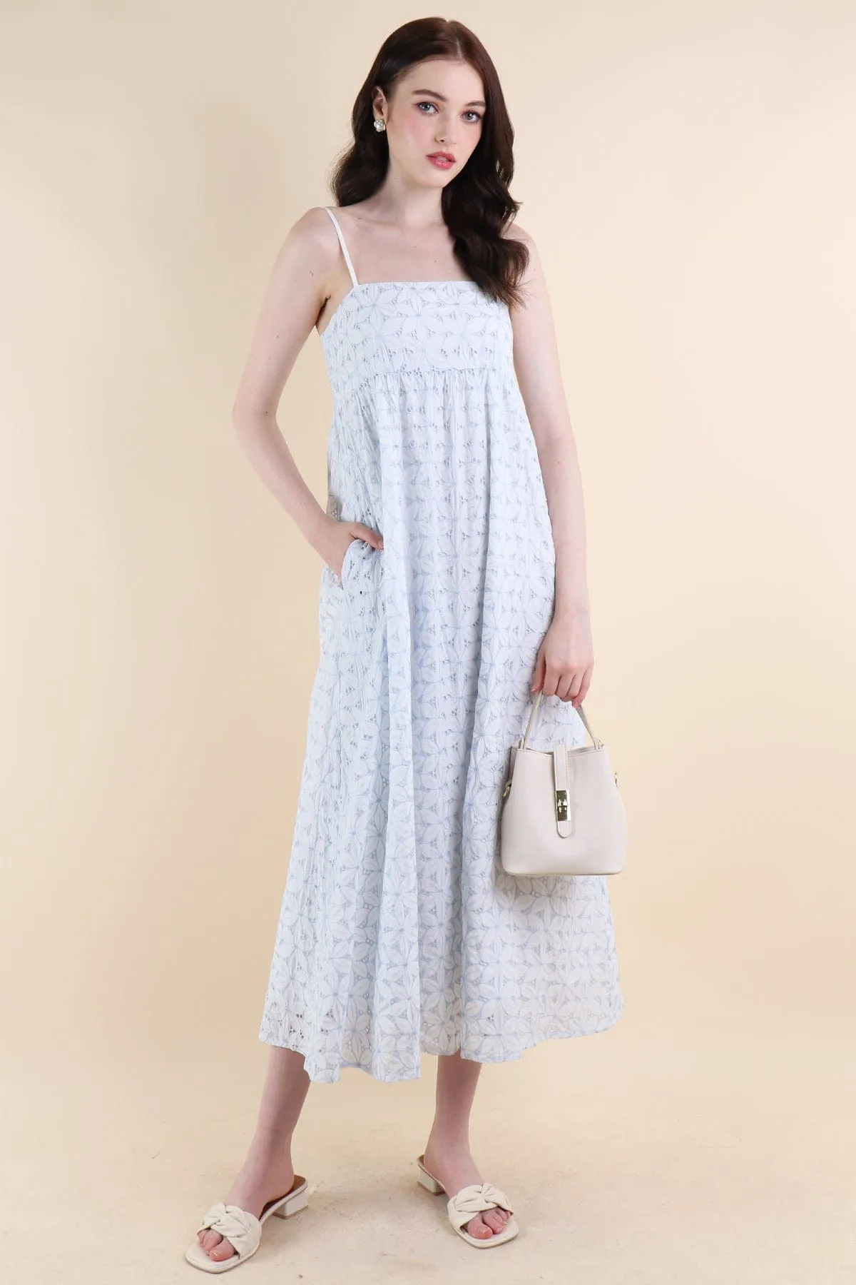 BELLA EMBROIDERY DRESS IN SKY