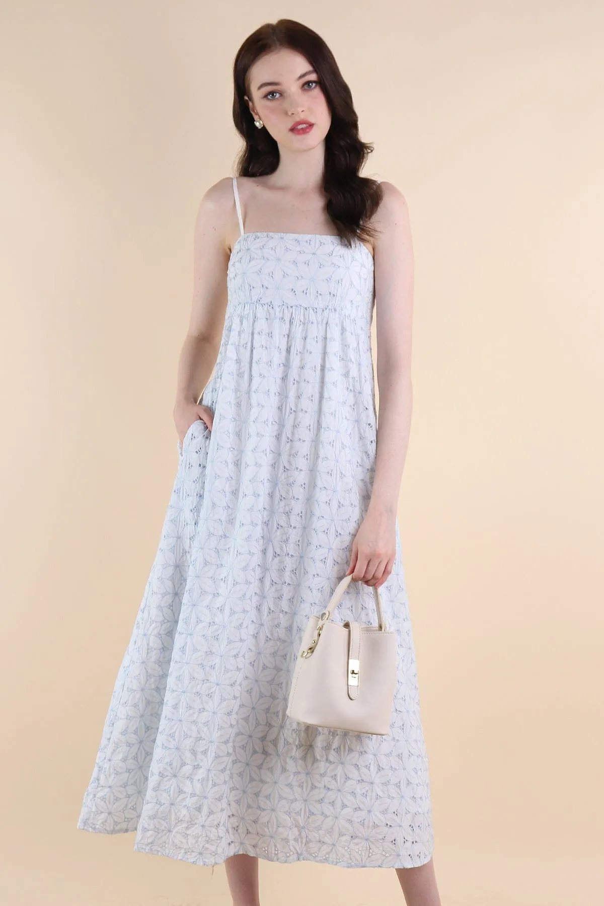BELLA EMBROIDERY DRESS IN SKY