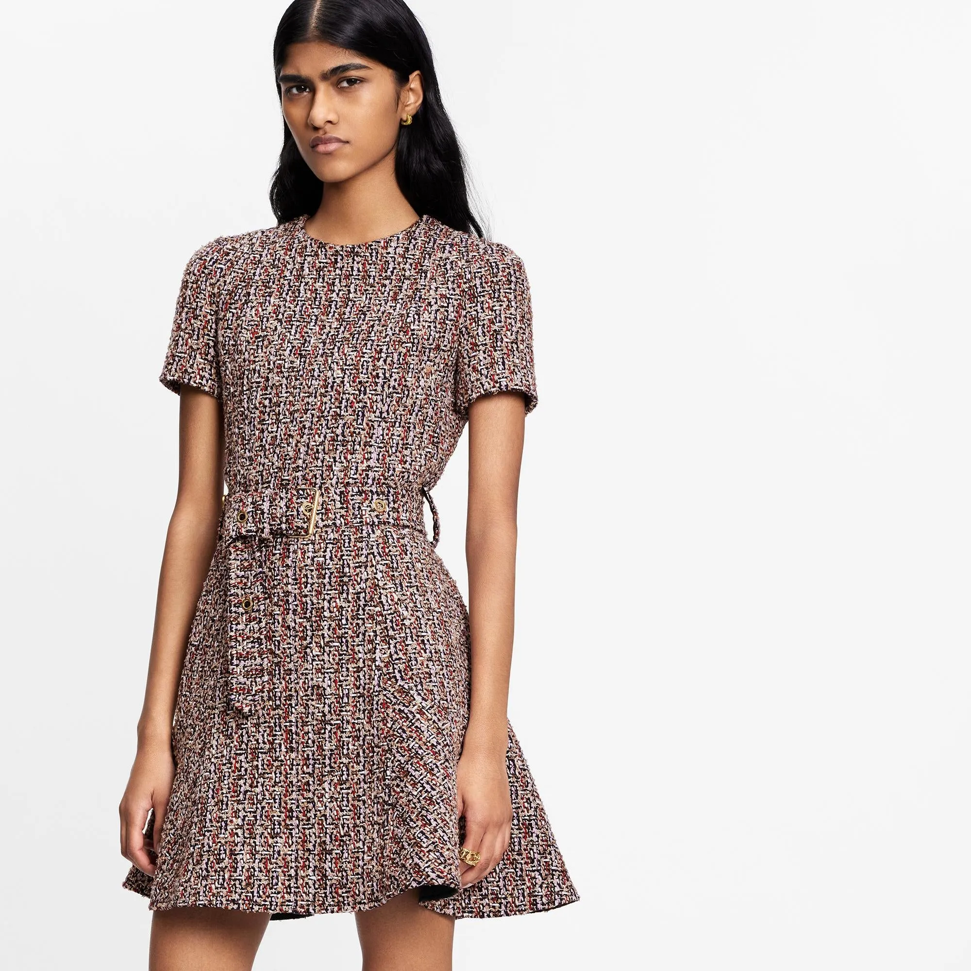 Belted Tweed Skater Dress