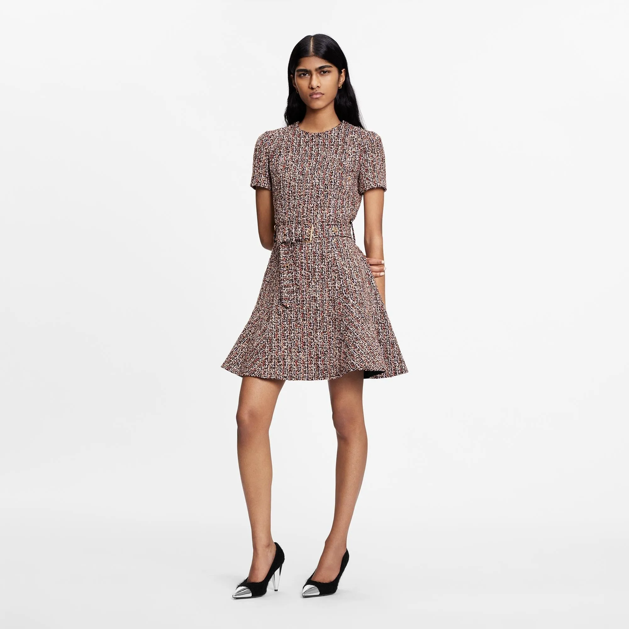 Belted Tweed Skater Dress