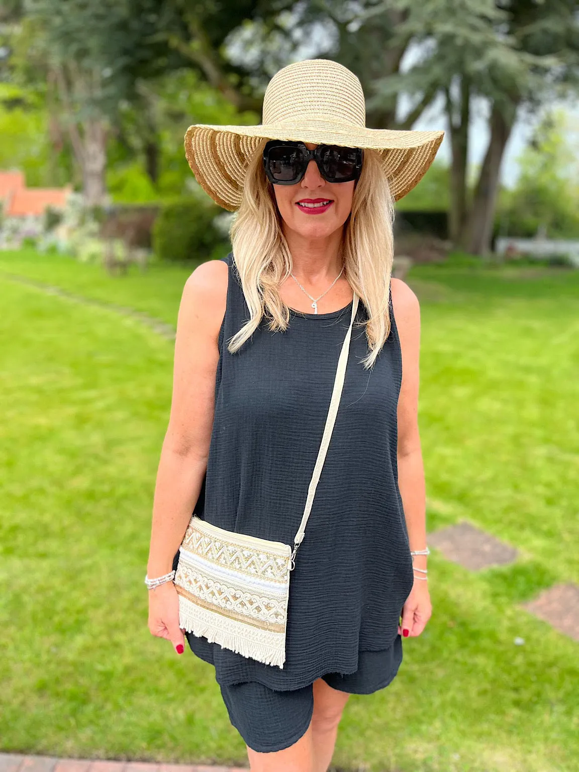 Black Bubble Cotton Vest Top Fran