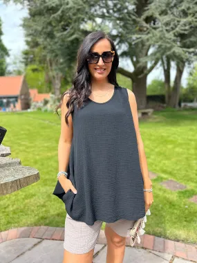 Black Bubble Cotton Vest Top Fran