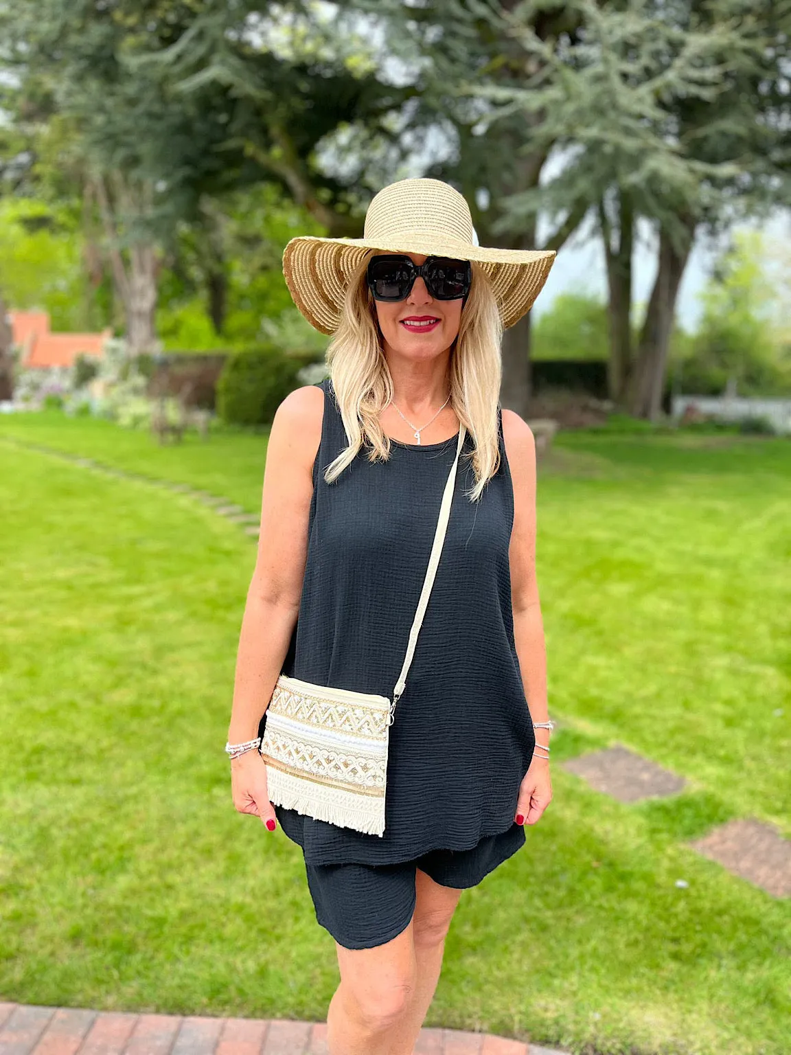 Black Bubble Cotton Vest Top Fran