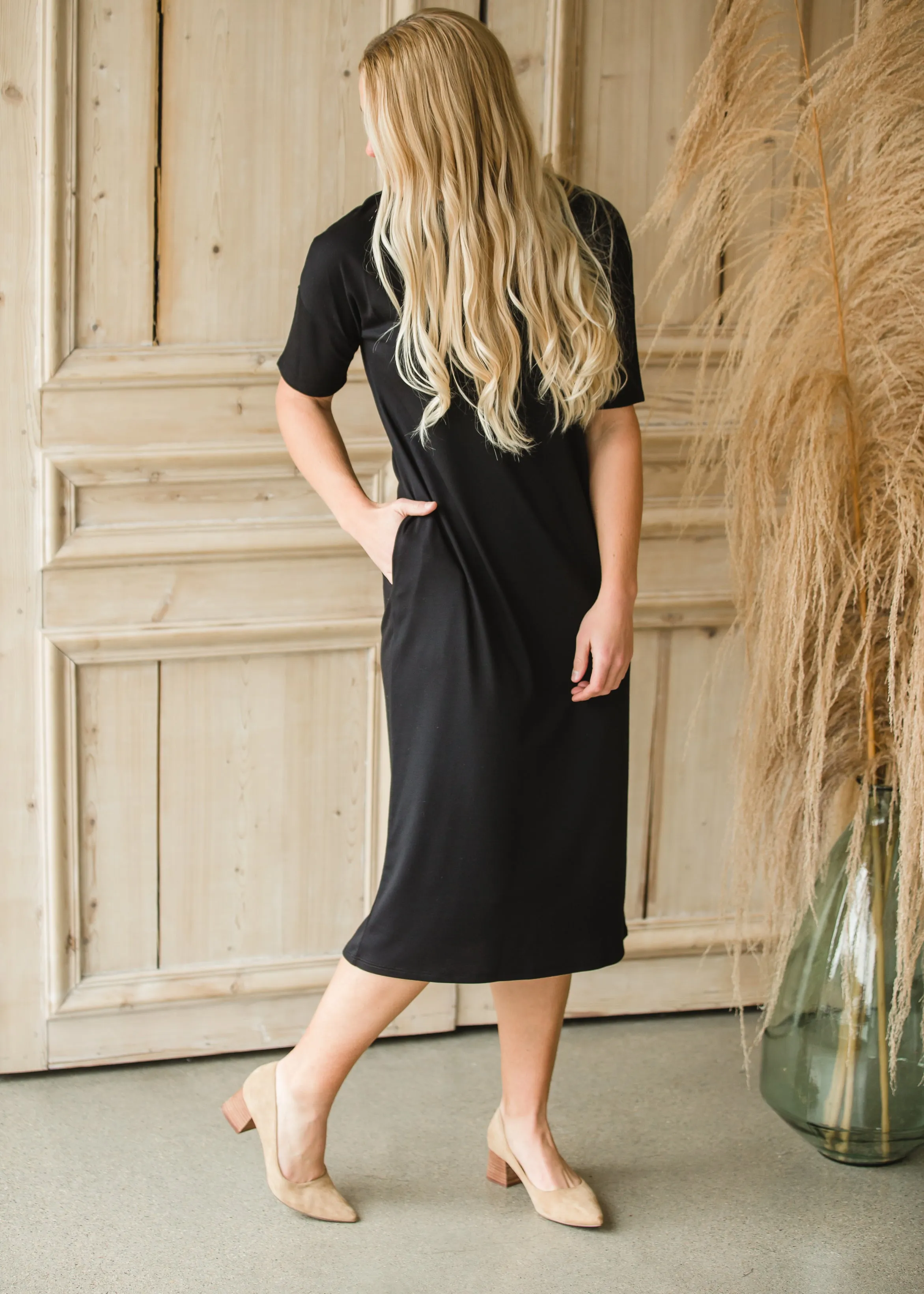Black French Terry Midi Dress