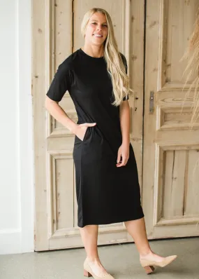 Black French Terry Midi Dress