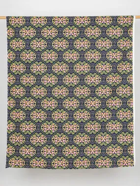 Block Print Floral Cotton Poplin - Navy   Pink   Green   Yellow - Swatch