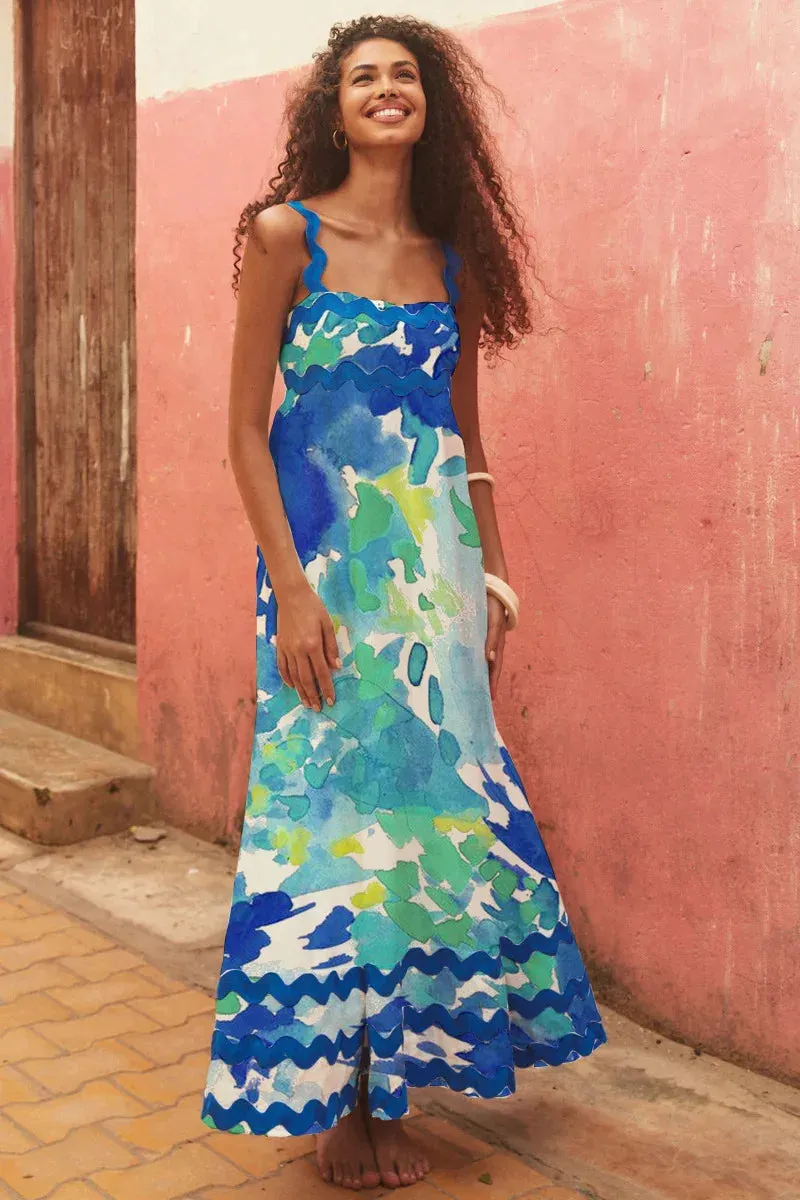 Bohemian Summer Printed A-line Long Dress Sexy Backless Holiday Beach Spaghetti Strap Dresses For Women Maxi Vestidos Para Mujer