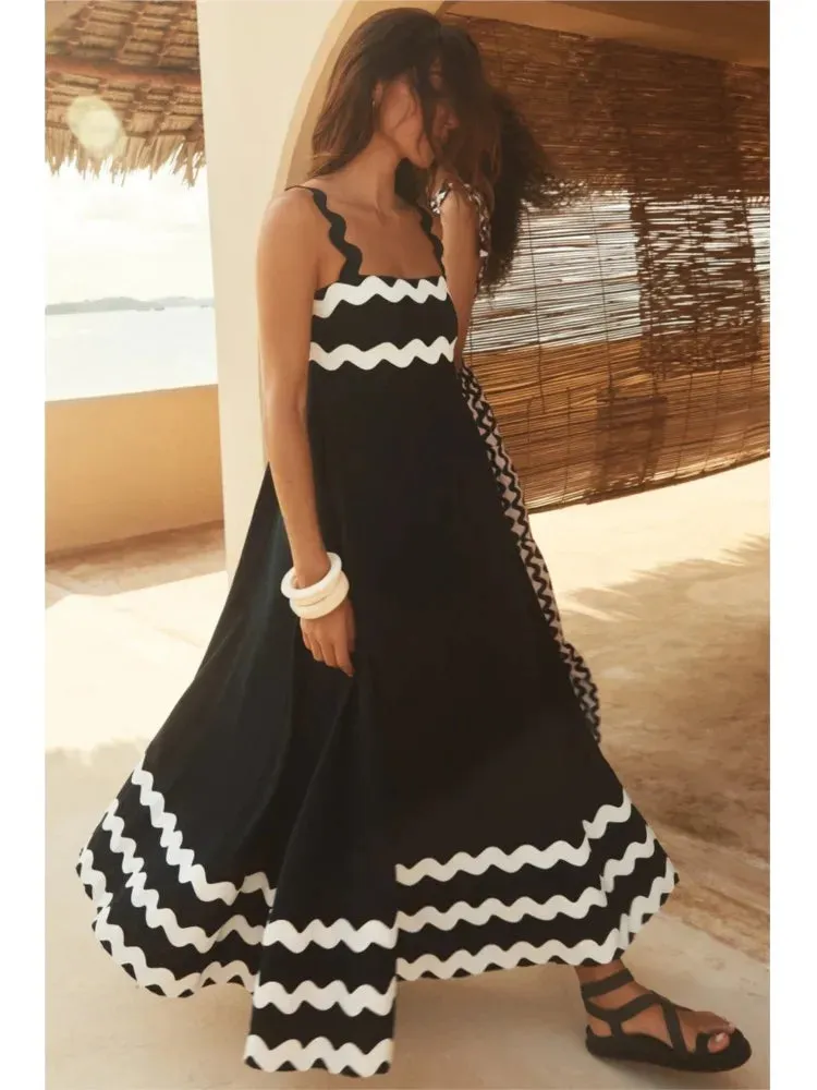 Bohemian Summer Printed A-line Long Dress Sexy Backless Holiday Beach Spaghetti Strap Dresses For Women Maxi Vestidos Para Mujer