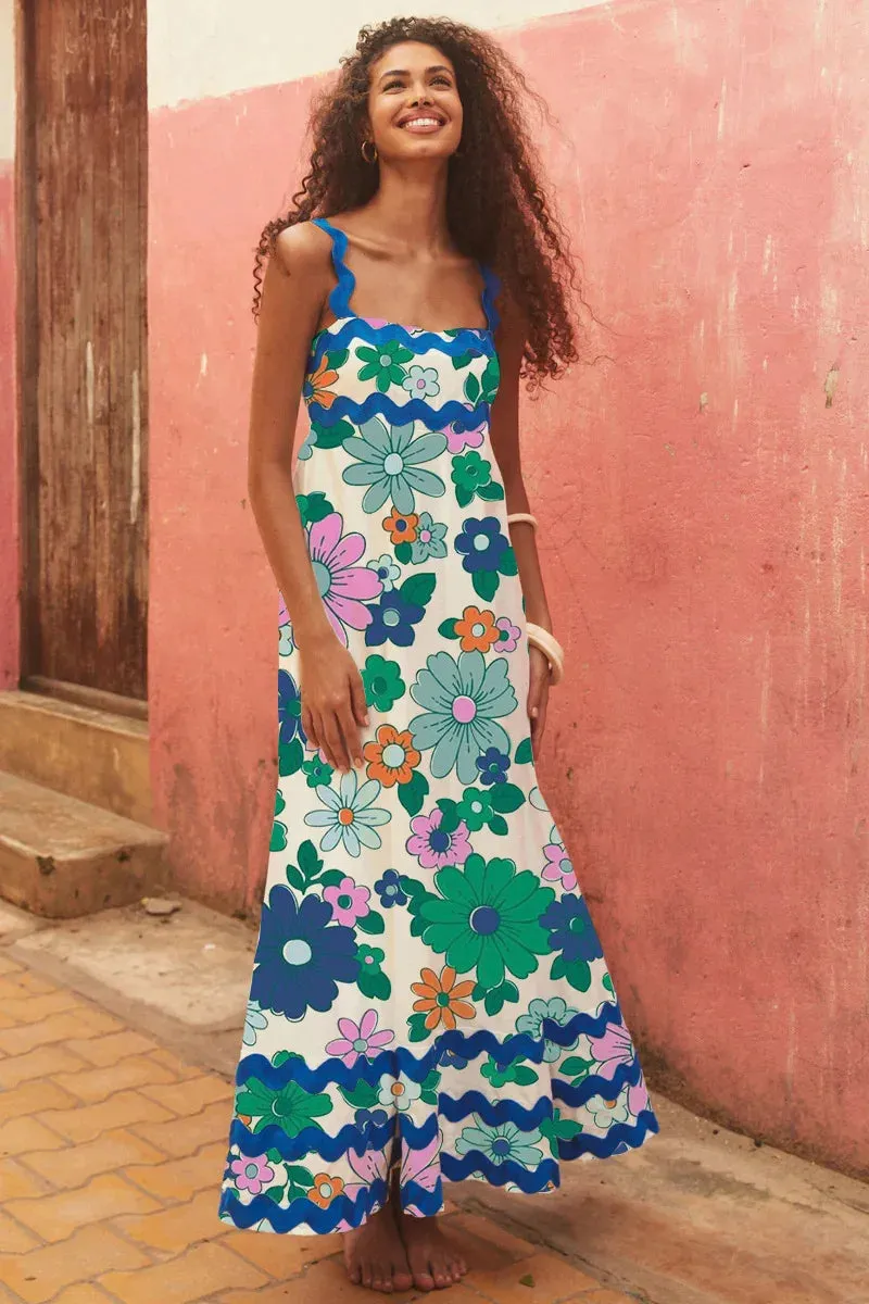 Bohemian Summer Printed A-line Long Dress Sexy Backless Holiday Beach Spaghetti Strap Dresses For Women Maxi Vestidos Para Mujer