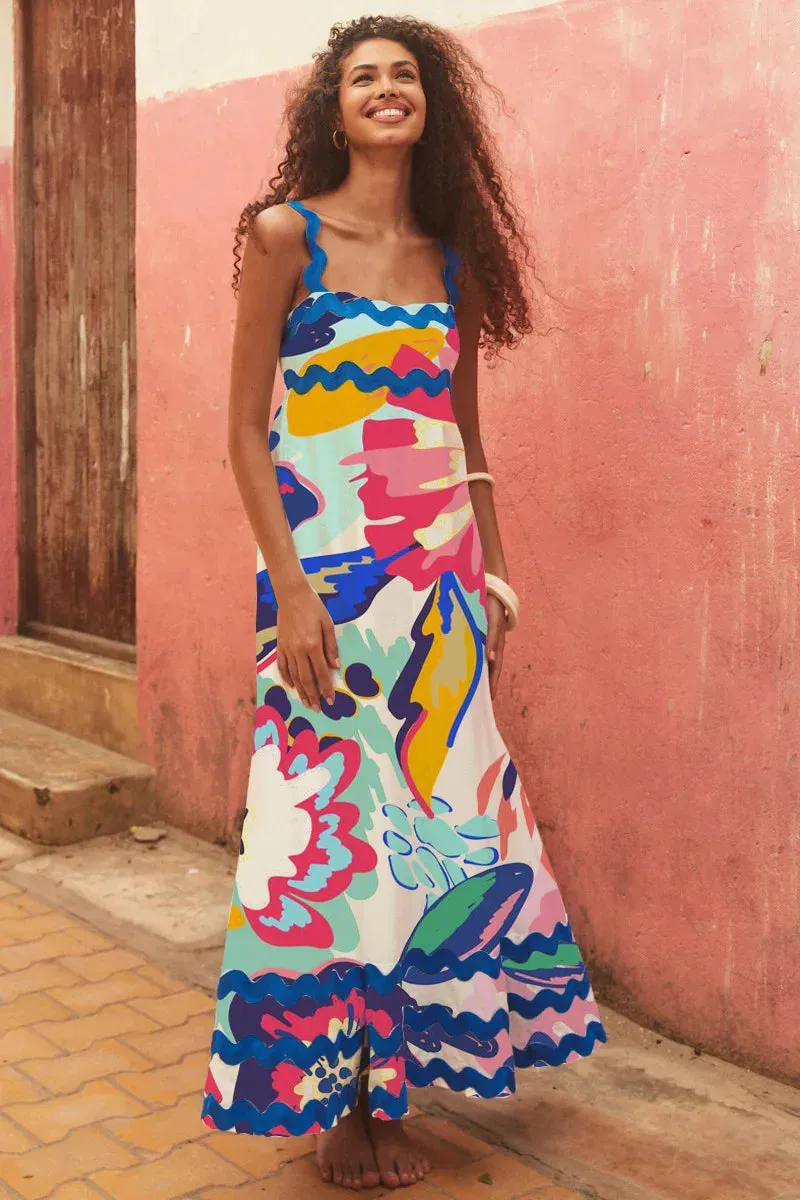 Bohemian Summer Printed A-line Long Dress Sexy Backless Holiday Beach Spaghetti Strap Dresses For Women Maxi Vestidos Para Mujer
