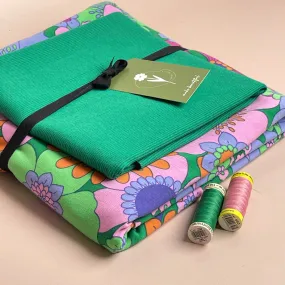 Colour Bundles - Blooms on Green Cotton French Terry and Ribbing