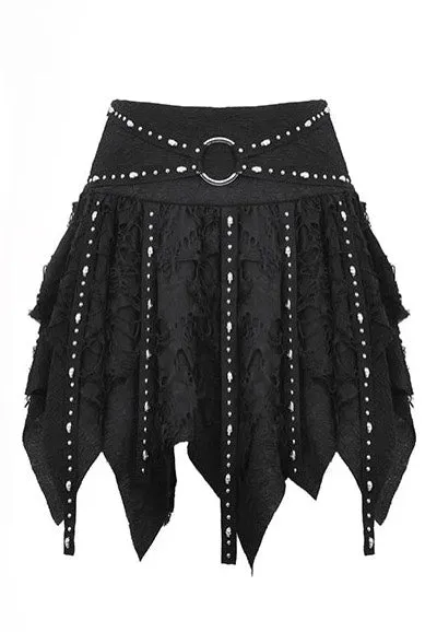 Dark In Love - Punk Irregular Tattered Skul Black - Skirt