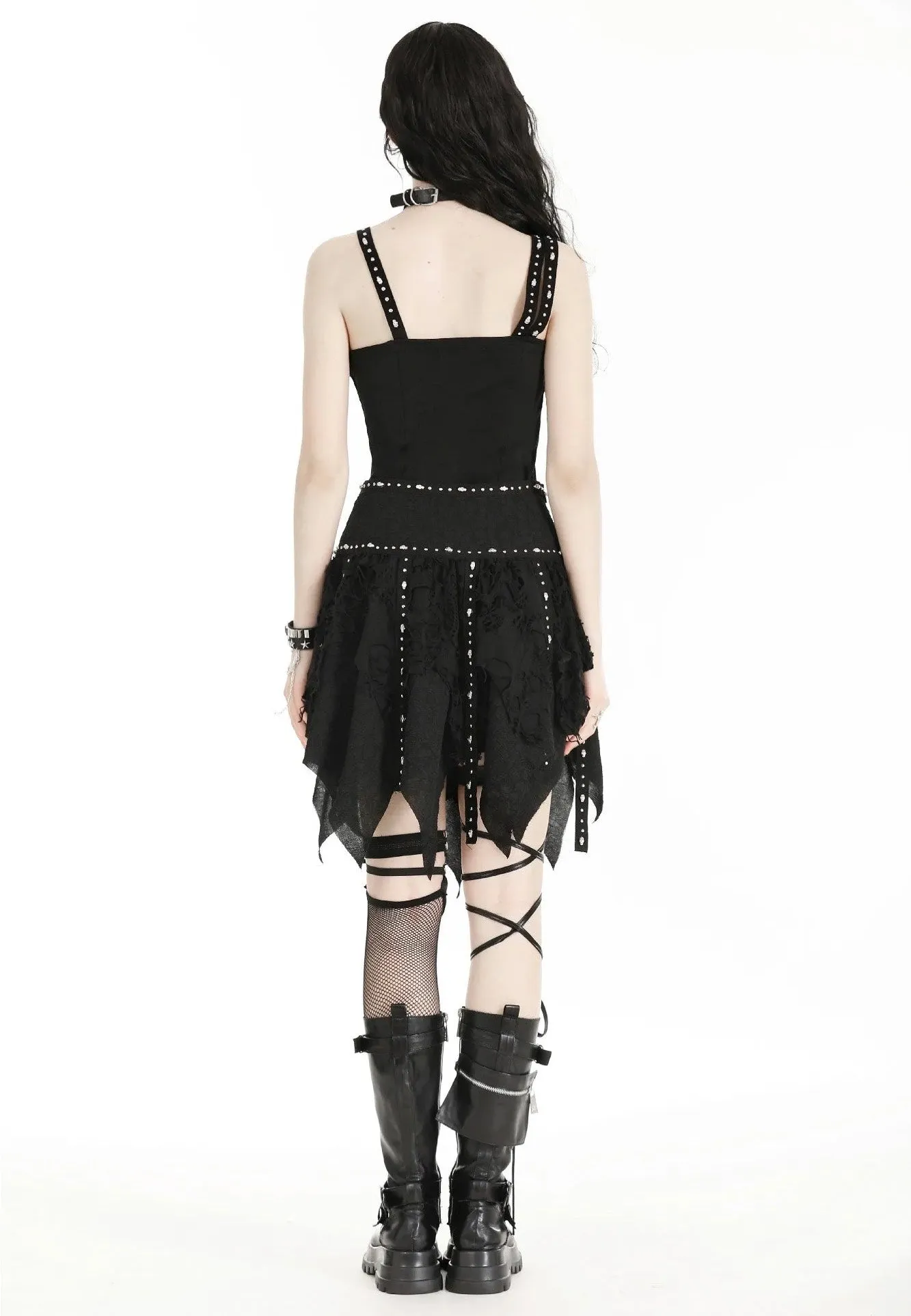 Dark In Love - Punk Irregular Tattered Skul Black - Skirt