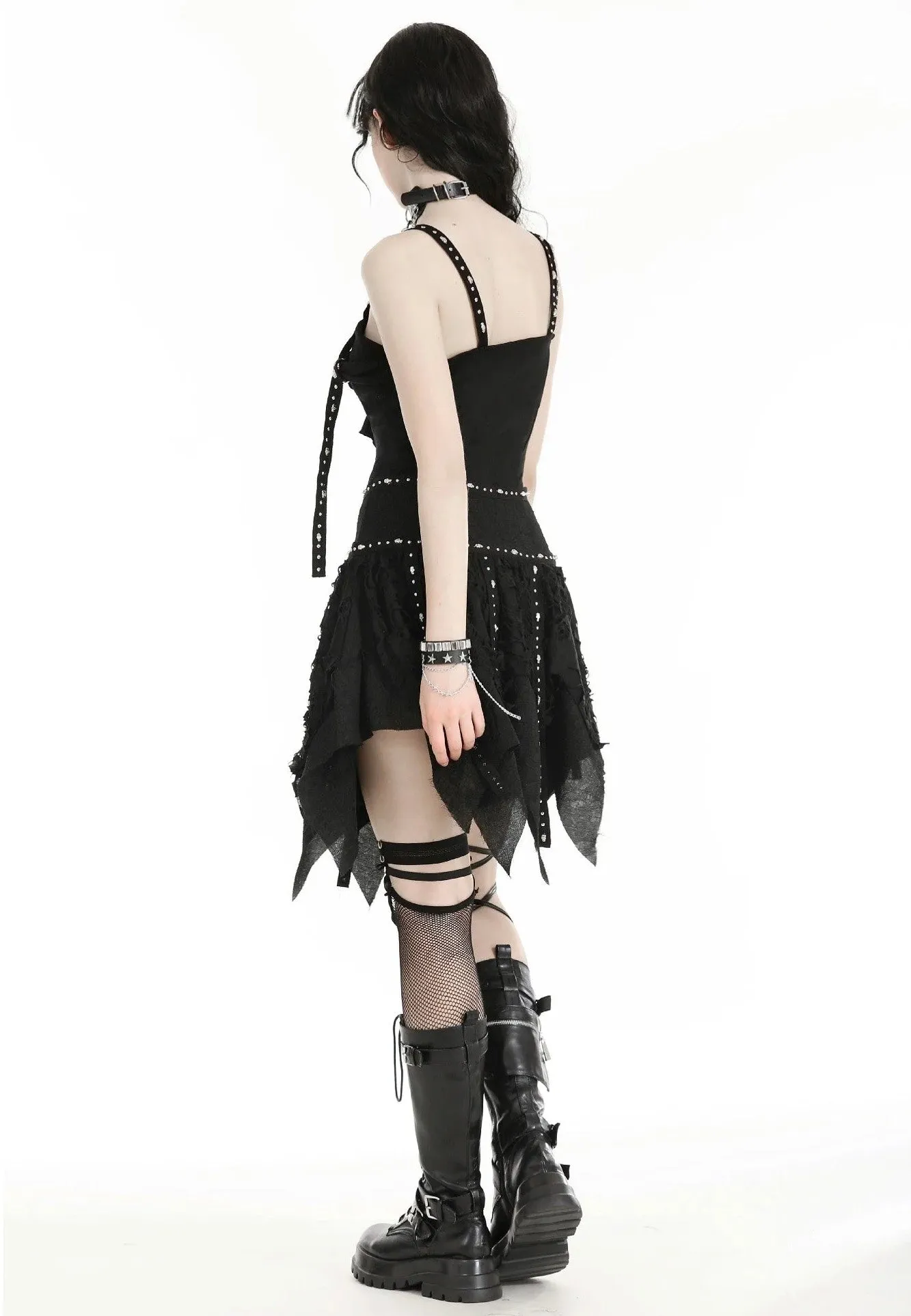 Dark In Love - Punk Irregular Tattered Skul Black - Skirt