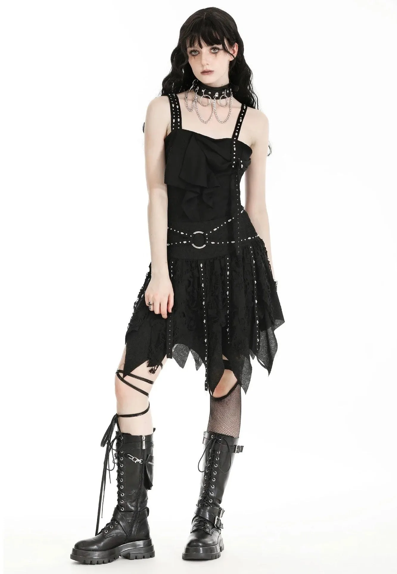 Dark In Love - Punk Irregular Tattered Skul Black - Skirt