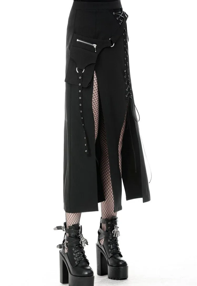 Dark In Love - Punk Sexy Slit Irregular Black - Skirt