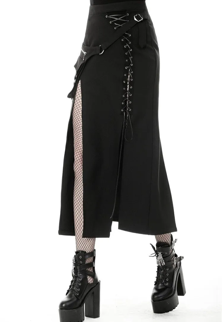 Dark In Love - Punk Sexy Slit Irregular Black - Skirt