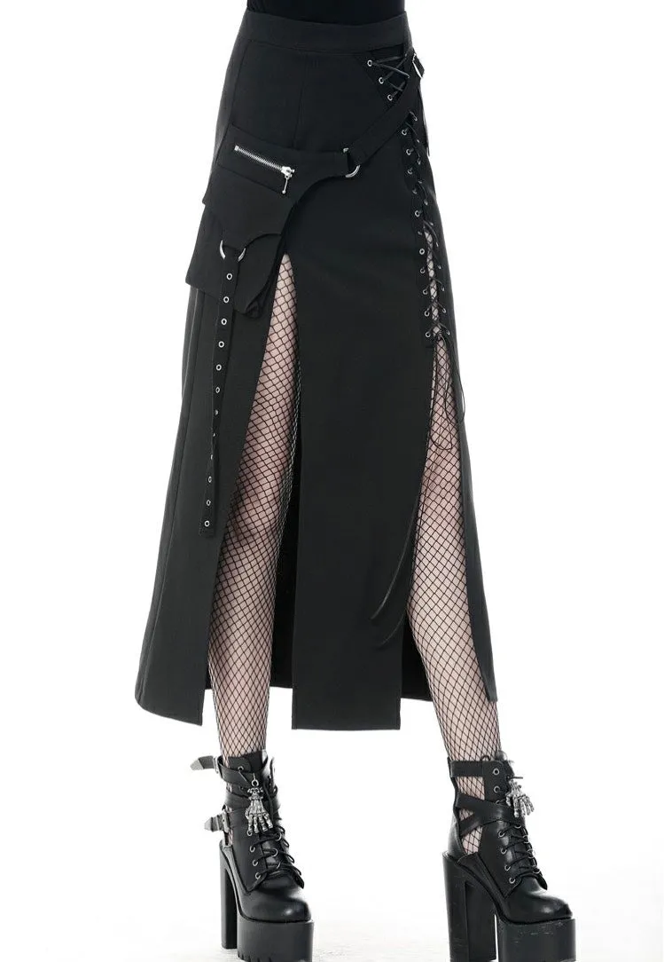 Dark In Love - Punk Sexy Slit Irregular Black - Skirt