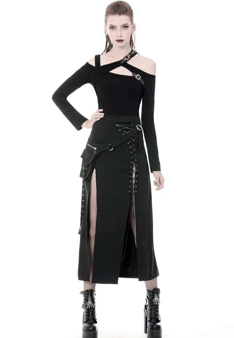 Dark In Love - Punk Sexy Slit Irregular Black - Skirt