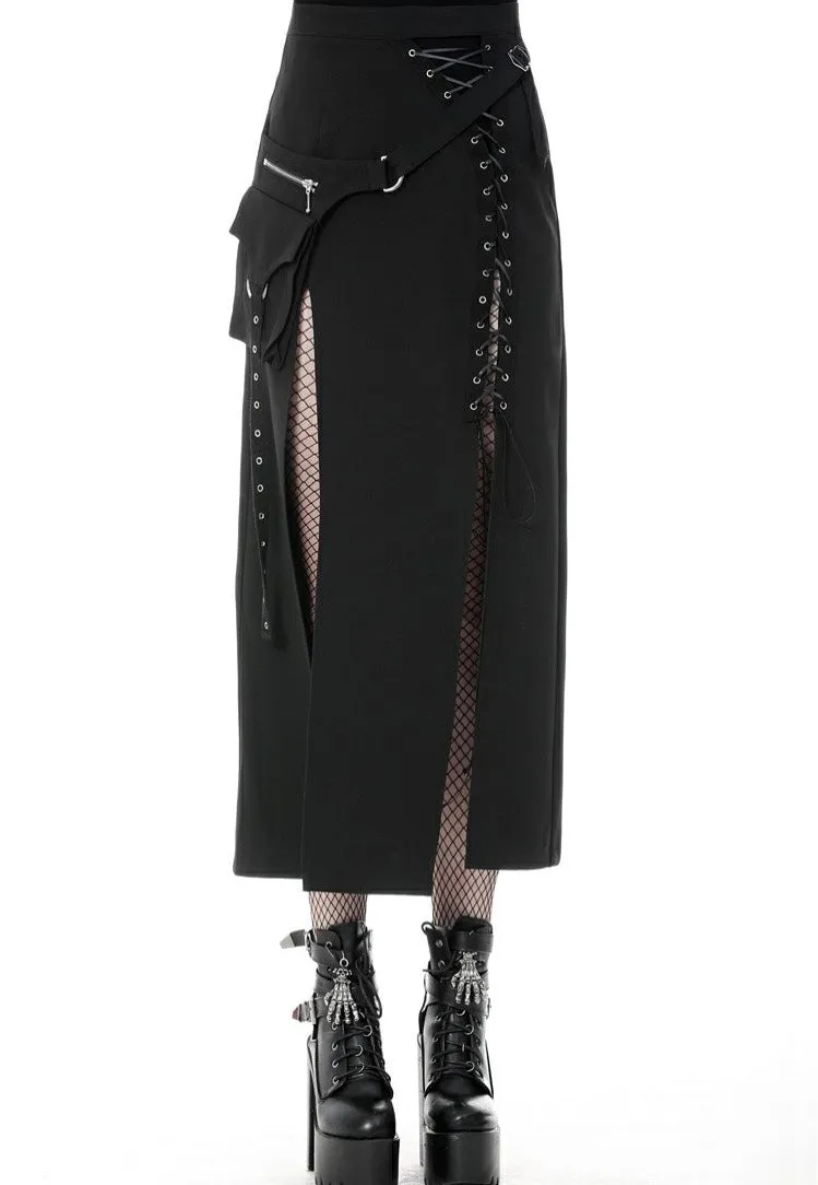 Dark In Love - Punk Sexy Slit Irregular Black - Skirt