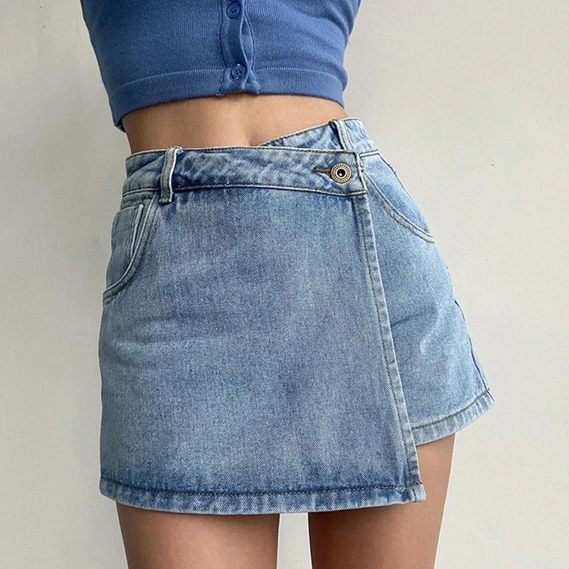 DressBetty - Irregular High Waist Denim Shorts Skirt