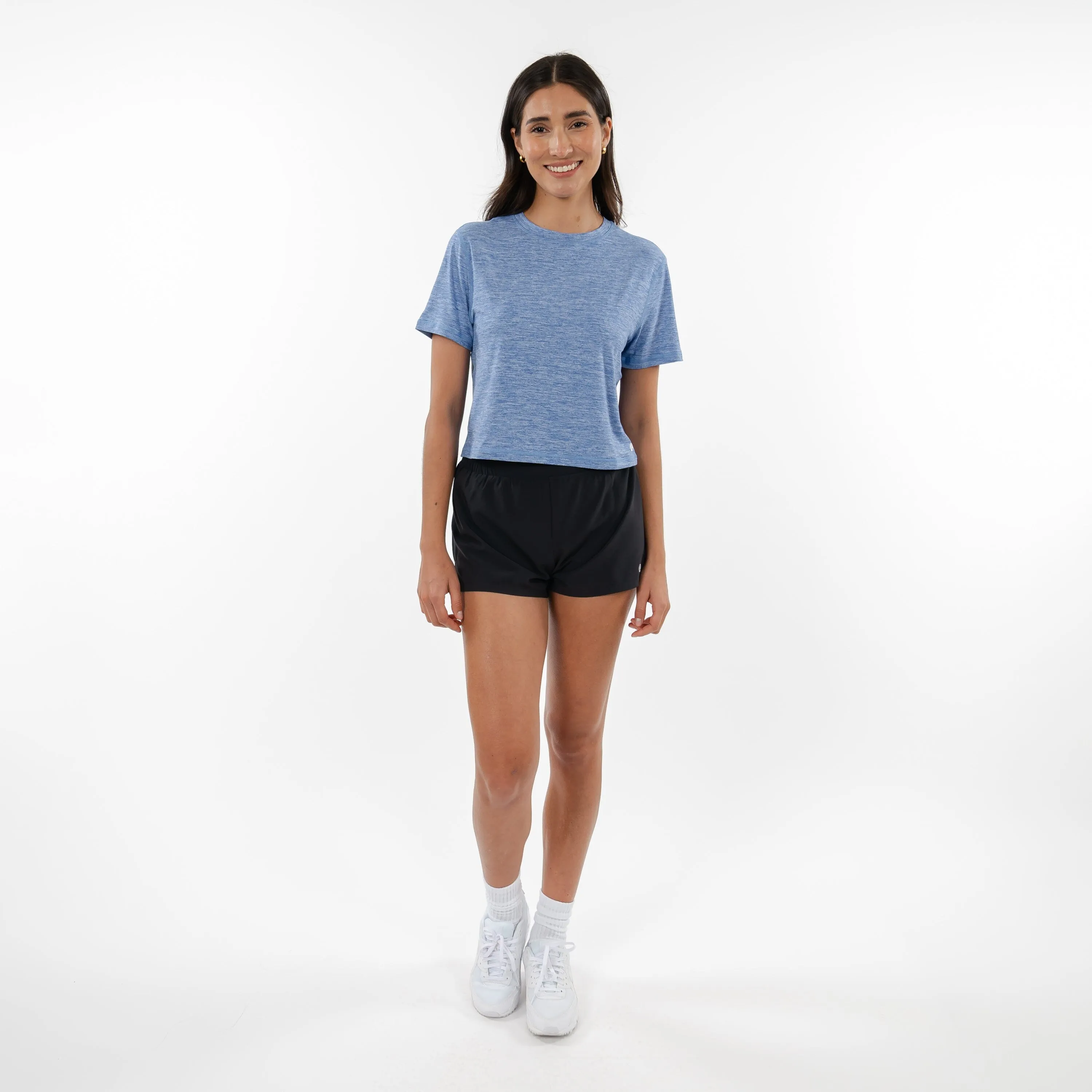 Drift Performance Crop Tee | Heather - Bunker Blue/White