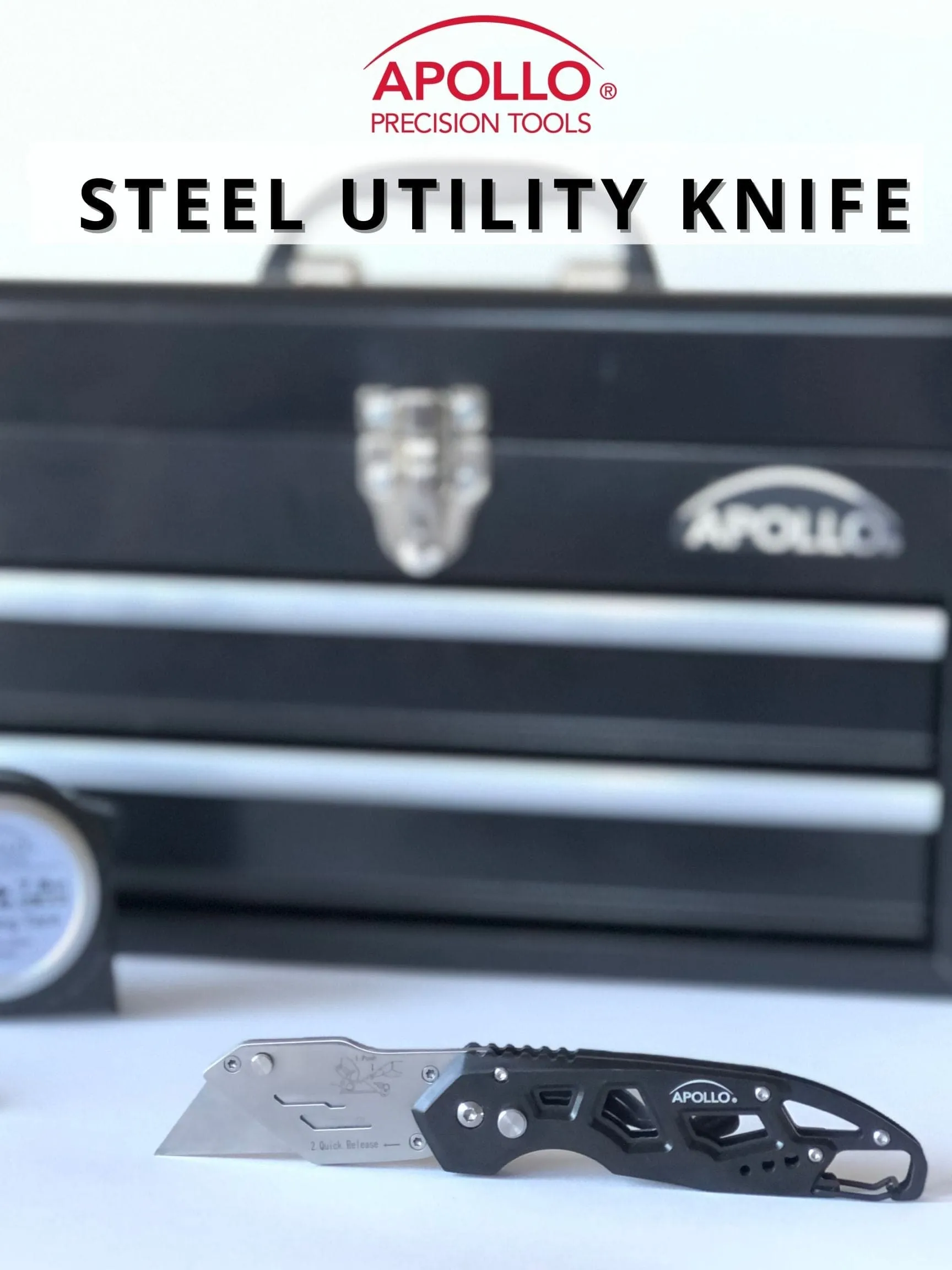 Ergonomic Stainless Steel, Lightweight, Foldable Black Utility Knife with Carabiner Clip and Fast-Change Blade - DT5017