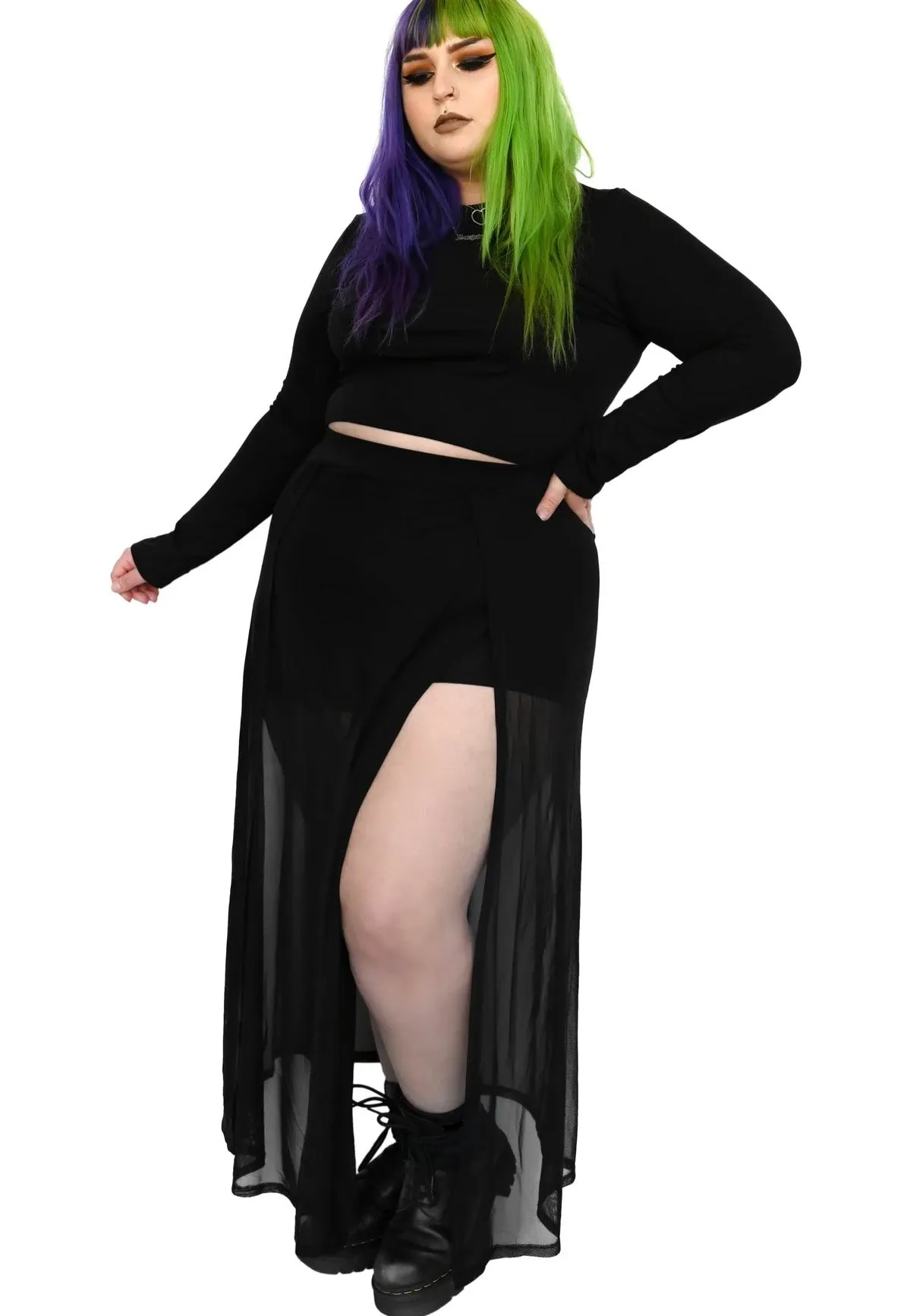 Foxblood - Mesh Darla Maxi With Built In Shorts Black - Skirt