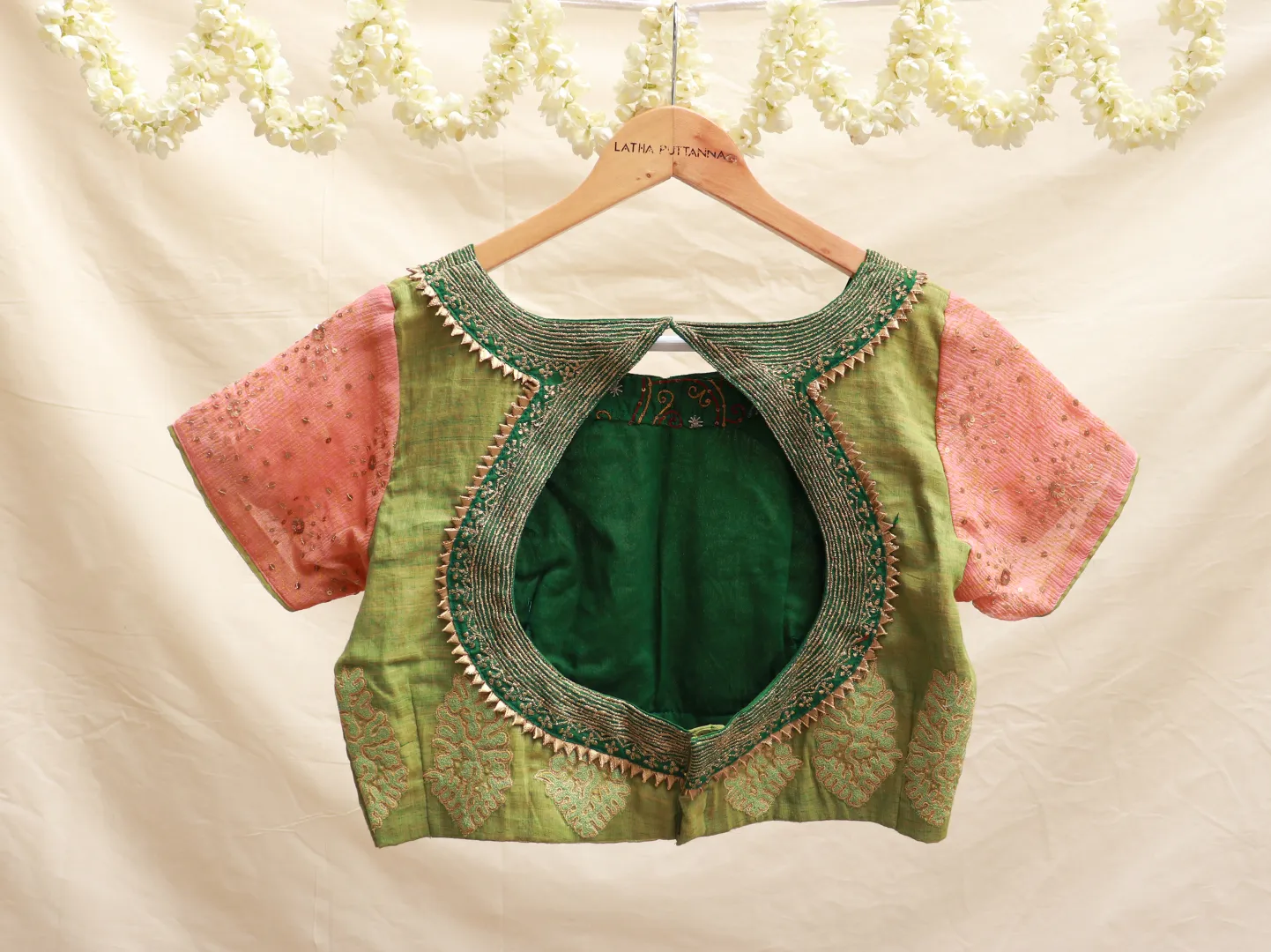 Green, cotton, Hand embroidery blouse