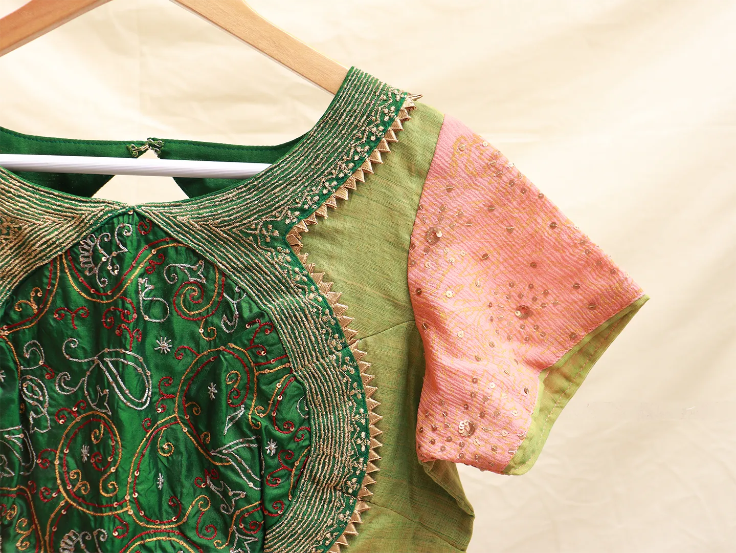 Green, cotton, Hand embroidery blouse