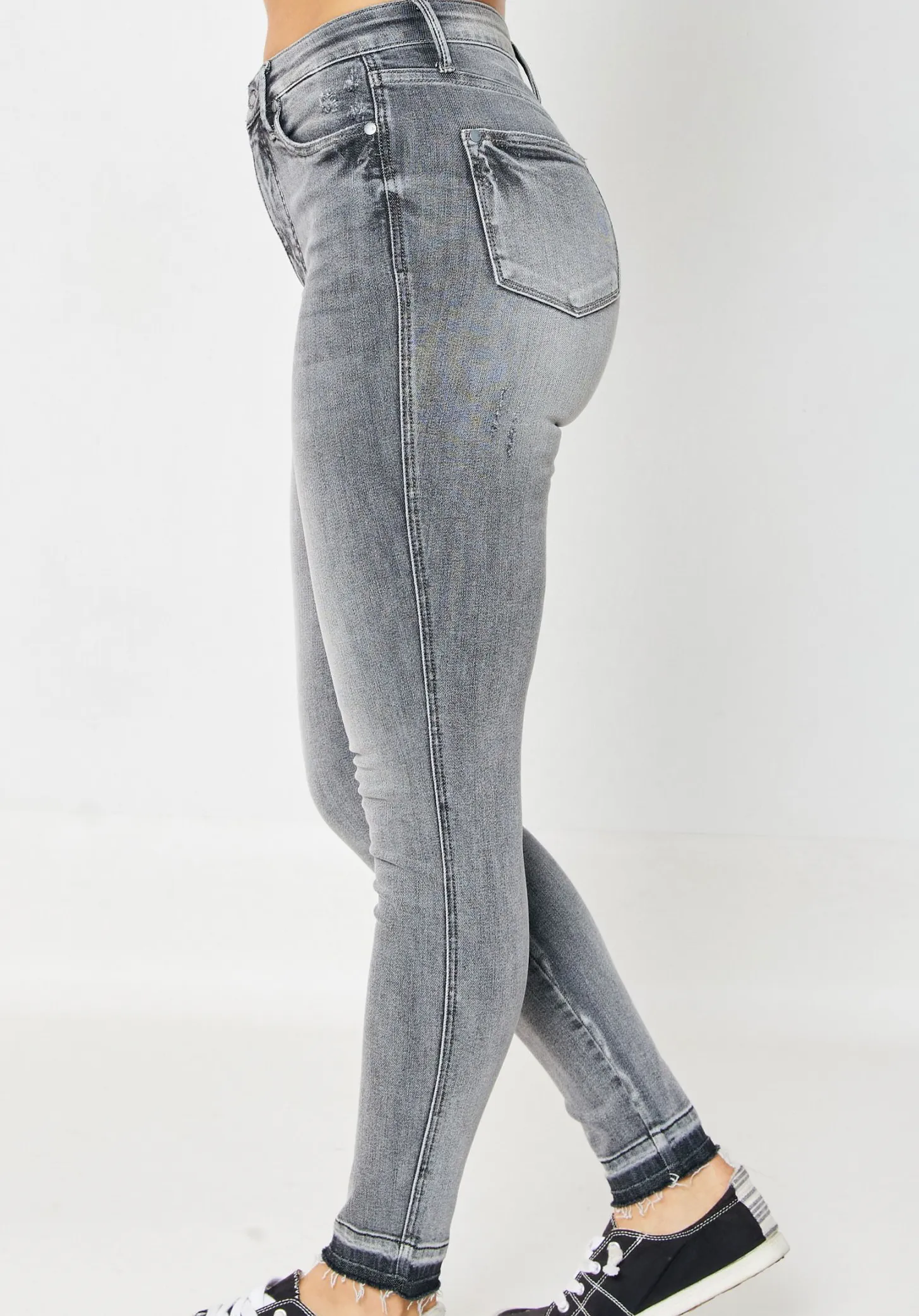 Judy Blue - Grey High Waist Tummy Control Release Hem Skinny