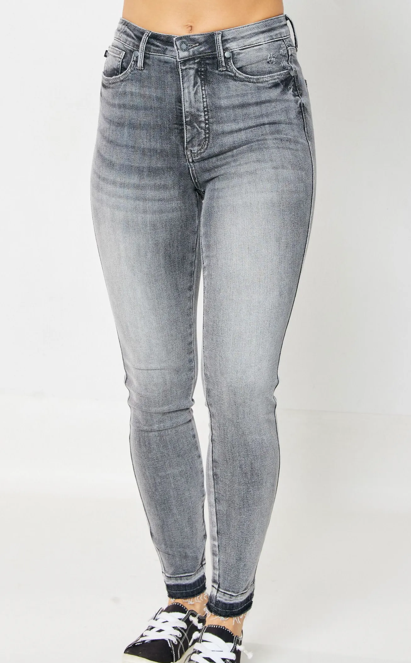 Judy Blue - Grey High Waist Tummy Control Release Hem Skinny